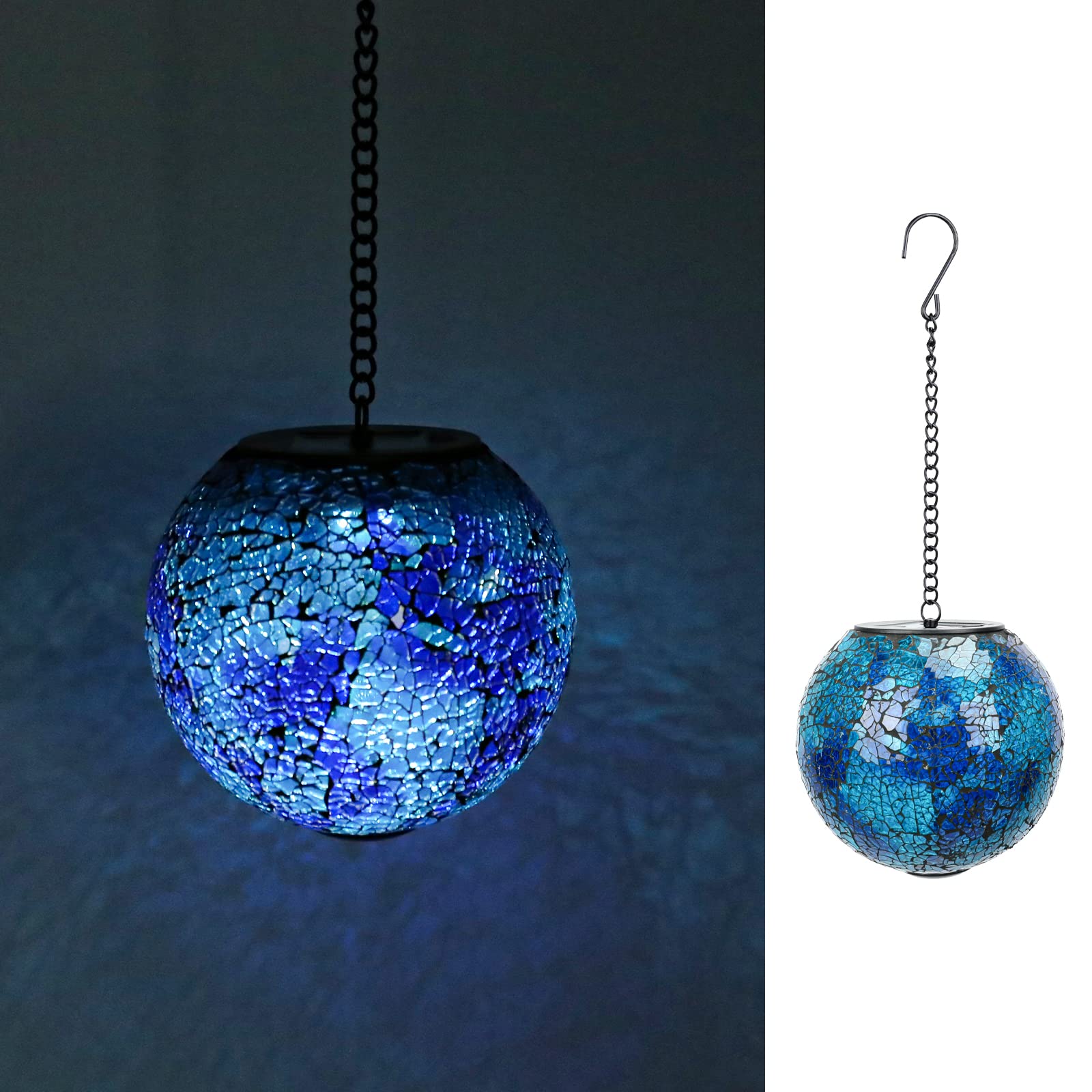 Vcuteka Solar Lanterns - Waterproof Hanging Led Mosaic Glass Lights For Patio & Garden Decor