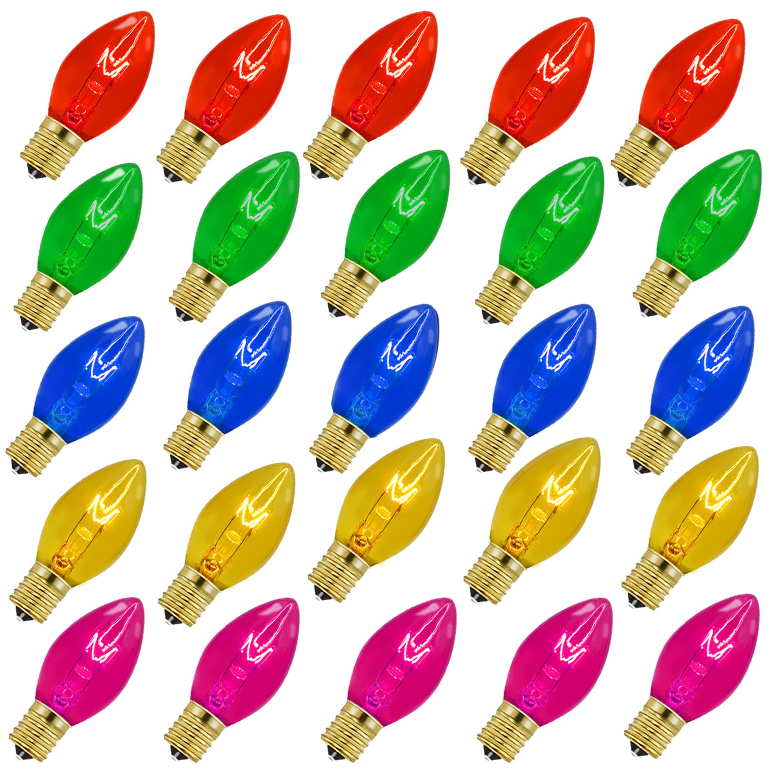 25 Pack C9 Replacement Christmas Light Bulbs,7 Watt C9 Multicolor Clear Light Bulbs For Christmas Indoor Outdoor Patio Halloween