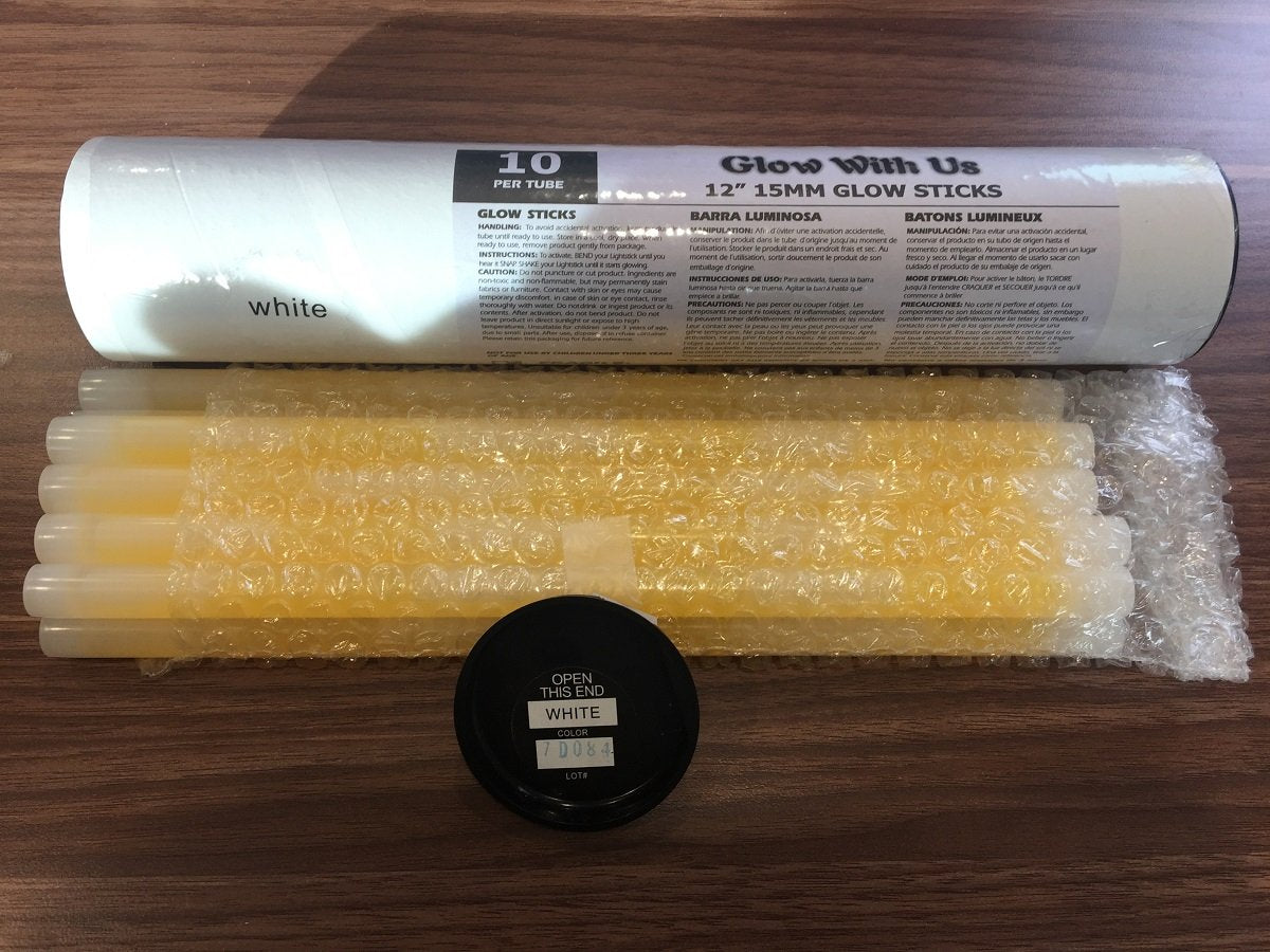 Glow With Us Glow Sticks - 100 Pack, 12” White, Industrial Grade, 14-Hour Glow, 3-Year Shelf Life, Ideal for Camping & Emergencies