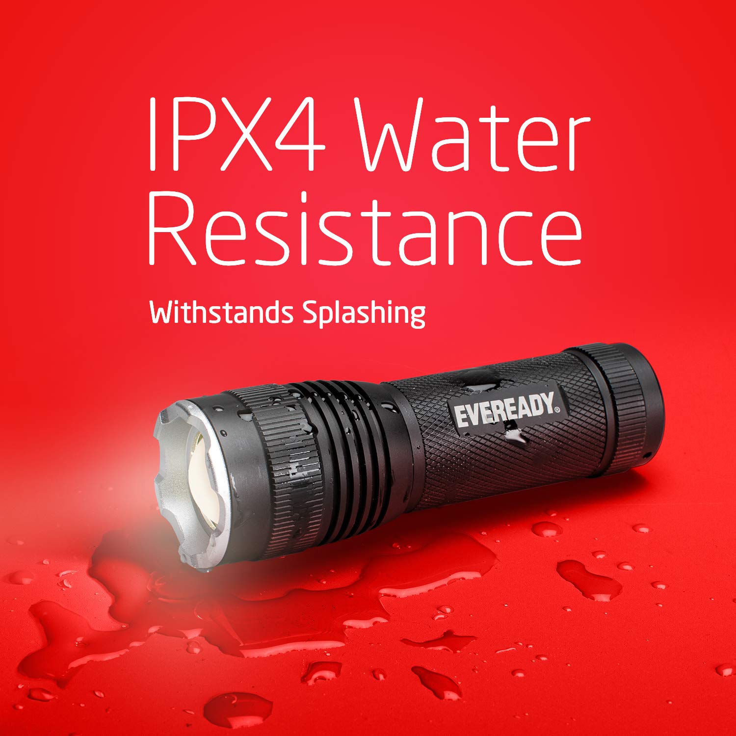 Eveready LED Flashlights 4-Pack, IPX4 Water Resistant Tactical Torches, Black, Model S300 PRO for Camping & Emergencies