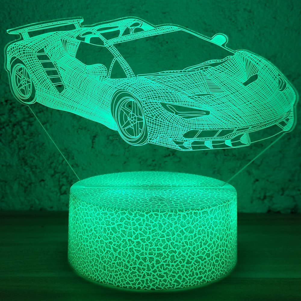 i-CHONY Sport Car Toys Night Light for Kids,Car 3D Optical Illusion Lamp,with Remote & Smart Touch 16 Colors Dimmable Bedroom Decorations Bedside Lamp,Race Car Gifts for Kids Boys Gifts Teens Birthday
