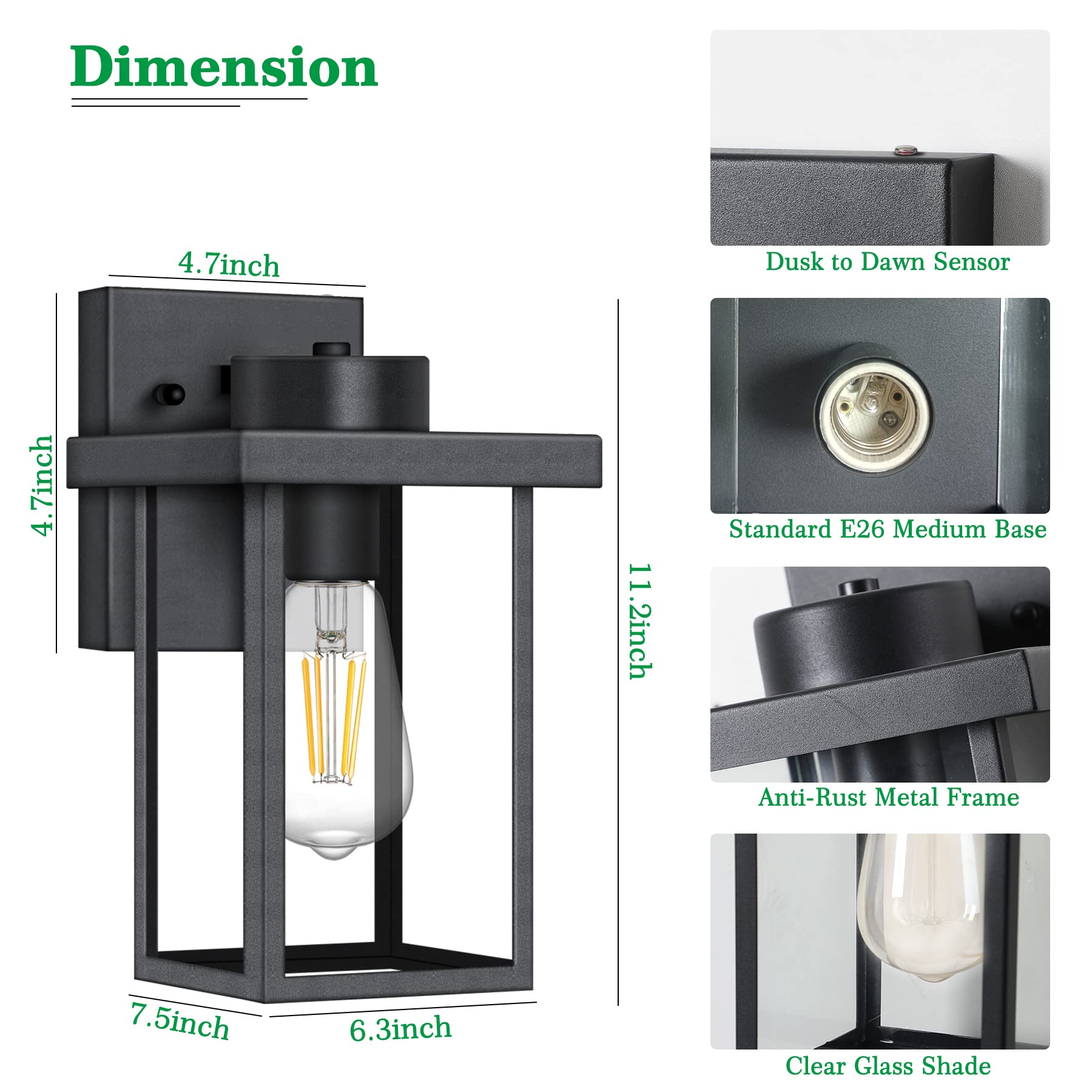 Tewei Outdoor Lights For House, 11In Black Exterior Light Fixtures Anti-Rust Waterproof Outdoor Wall Lantern, Outside Wall Sconc