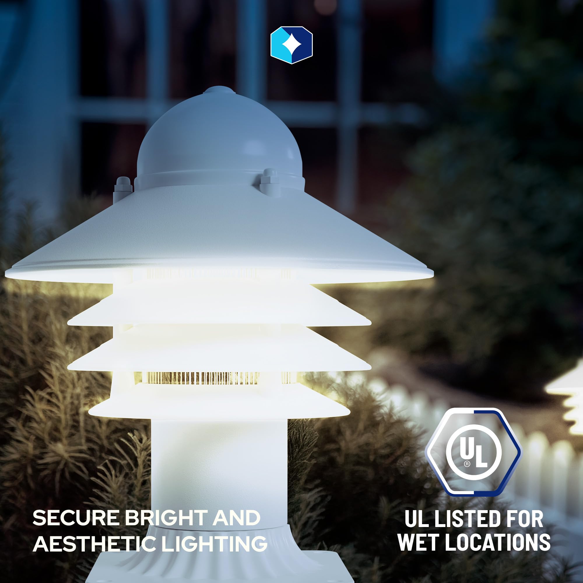 KASTLITE Nautical Pier Mount Light Fixture - Waterproof Plastic, Short, Matte White - Fits 3" Poles, UL Listed, USA Made