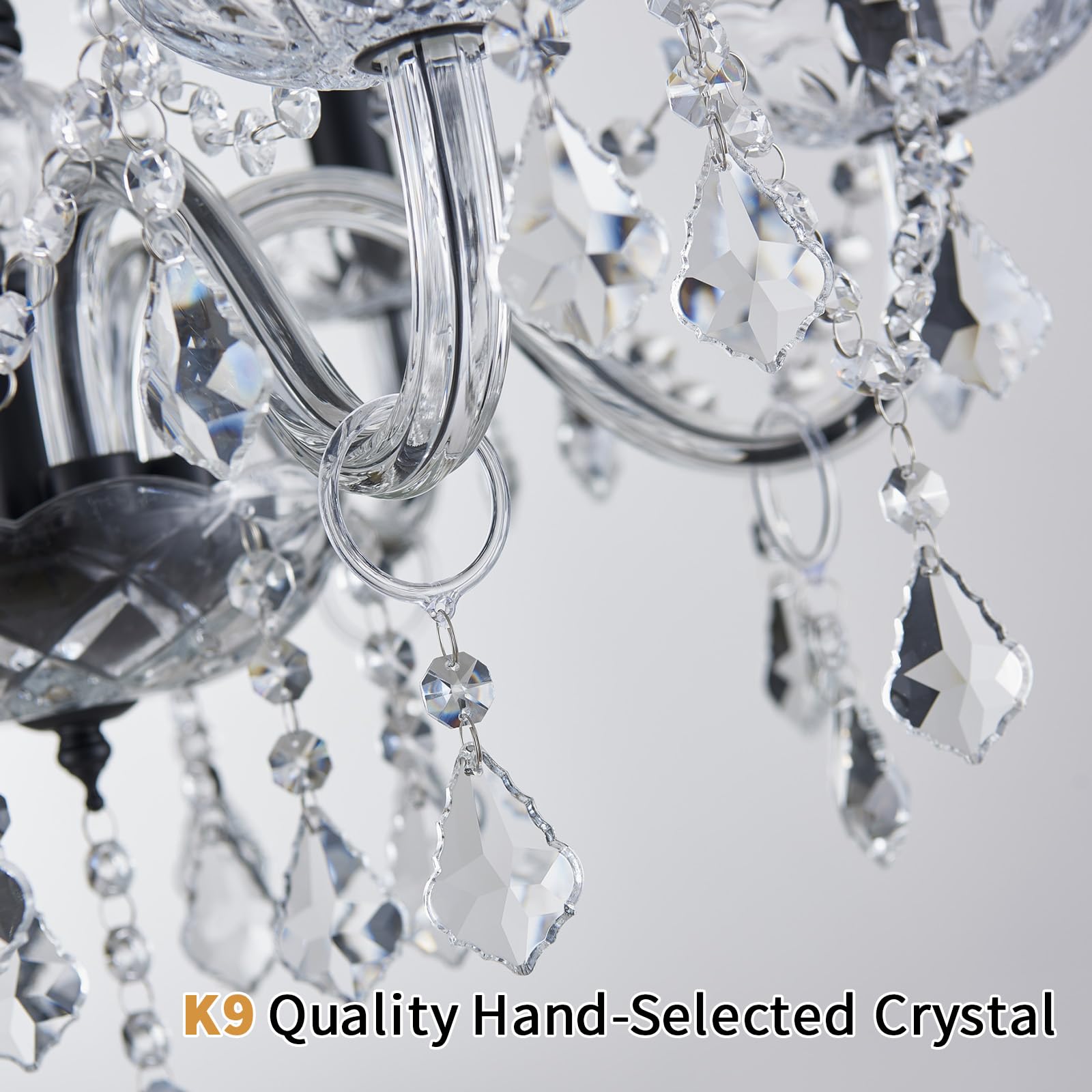 Crystal Chandelier Light Fixture, Modern K9 Crystal Chandeliers For Dining Room, 6-Lights Black Ceiling Light, Adjustable Hangin