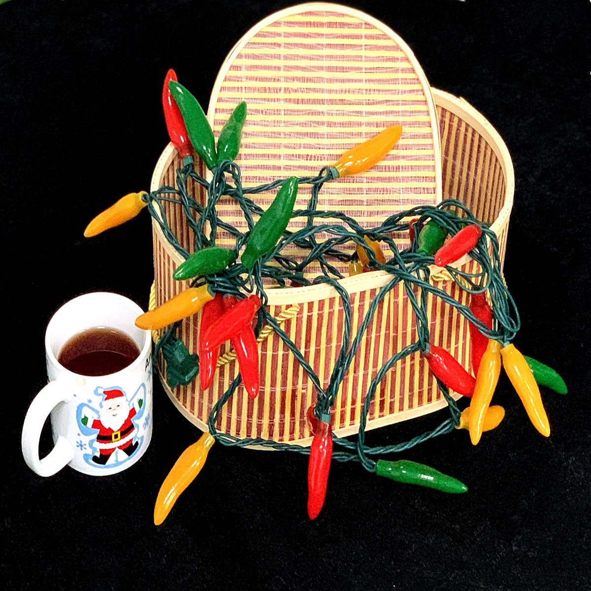 JinBest 35 LED Chili Pepper String Lights, 18 Ft Green Wire, Red Green Yellow, Indoor Outdoor Decorative Lighting, Model LL3506C