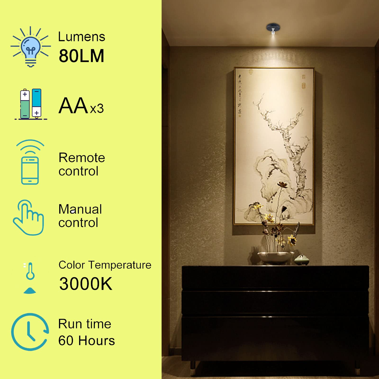 HEAGEERO Wireless Spot Lights, Remote Control Accent Lighting, Battery Powered, Silver, Model 5f6c6751-fded-4d70-b251-a7428aa63728