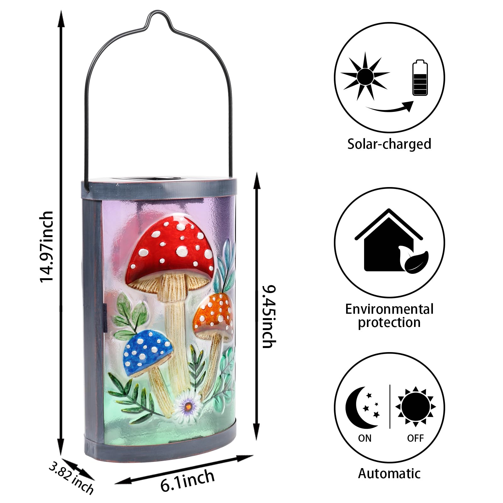 MUMTOP Hanging Solar Lantern - Waterproof Glass Tabletop Decorative Lamp for Outdoor Patio Garden - Multicolor, Model 6540A