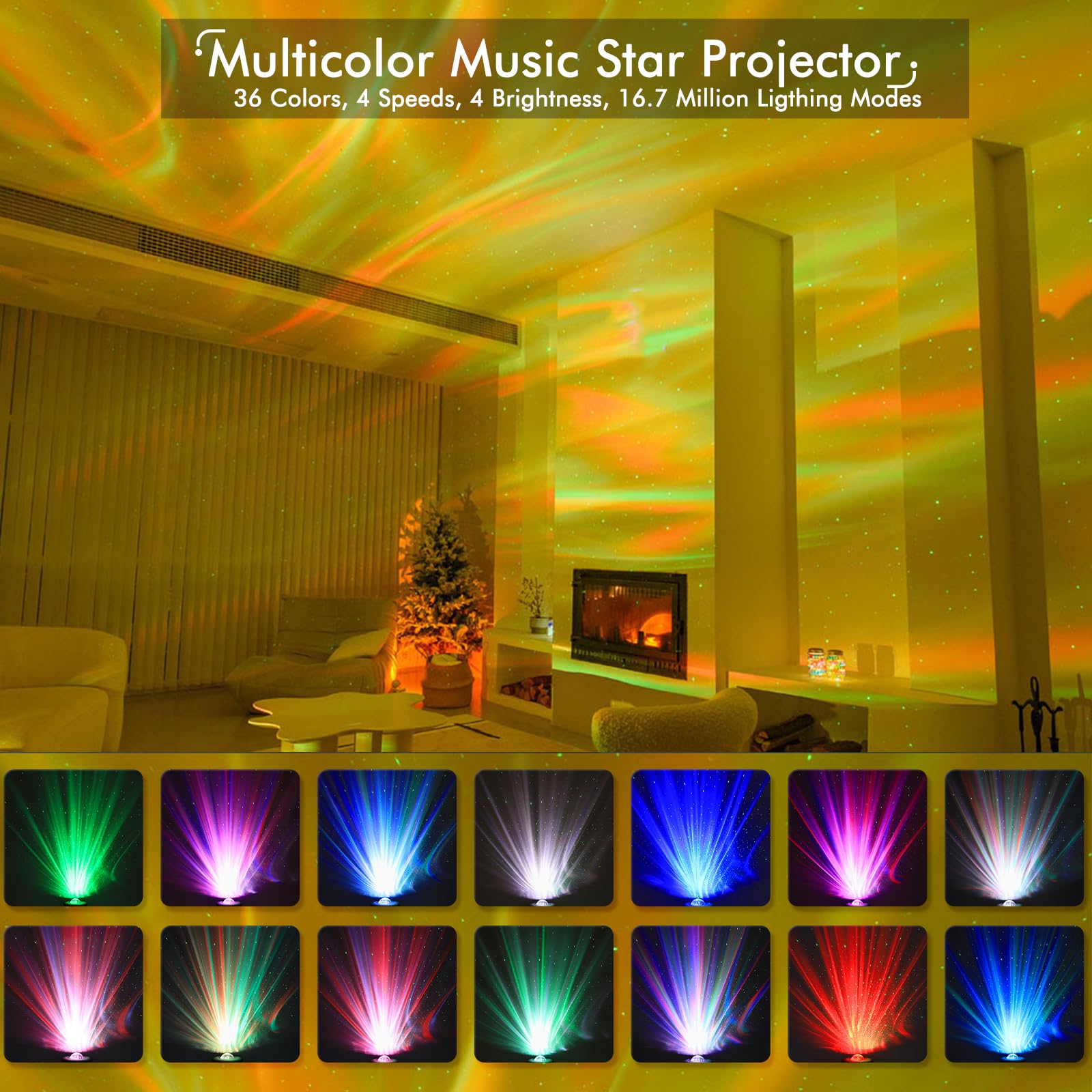 YunLone Galaxy Projector with Bluetooth Speaker, 33 Lighting Modes, White, Model SKE-JBP-J01, Night Light for Kids & Adults
