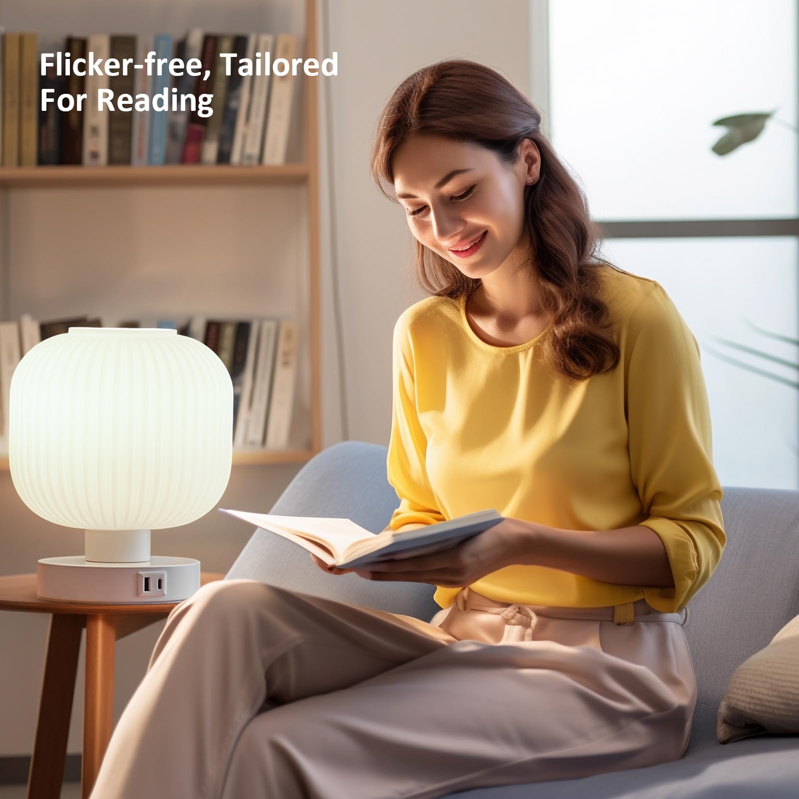 Elenhome Big Touch Glass Bedside Lamps,Table Lamps 3 Way Dimmable With Usb C+A Charging Ports - Bedroom Nightstand & Living Room Essential, 9W Bulb Included