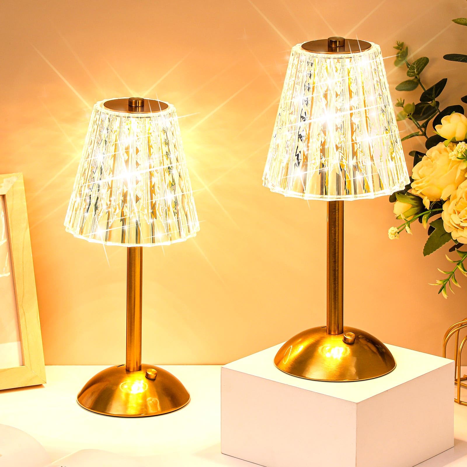 Liliful 8 Pcs Cordless Table Lamp Rechargeable Touch LED Small Gold Portable Battery Operated USB-c Desk Lamp 3 Color Dimmable f