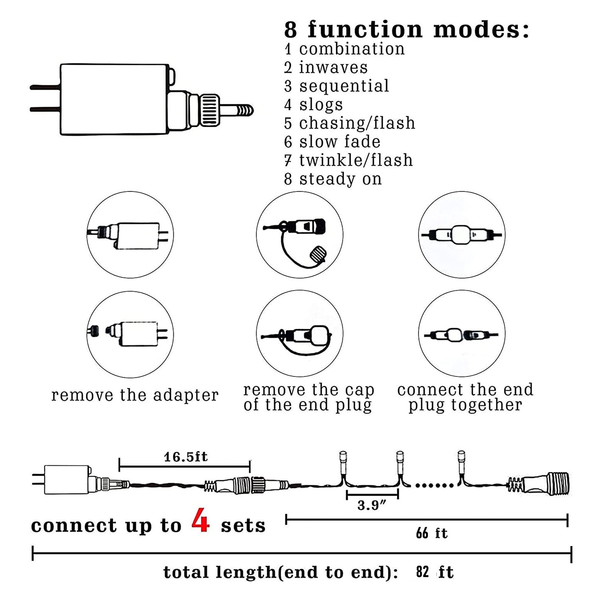 Dazzle Bright Christmas String Lights, 66FT 200 LED Connectable Green Wire 8 Modes String Lights, Waterproof Christmas Lights fo