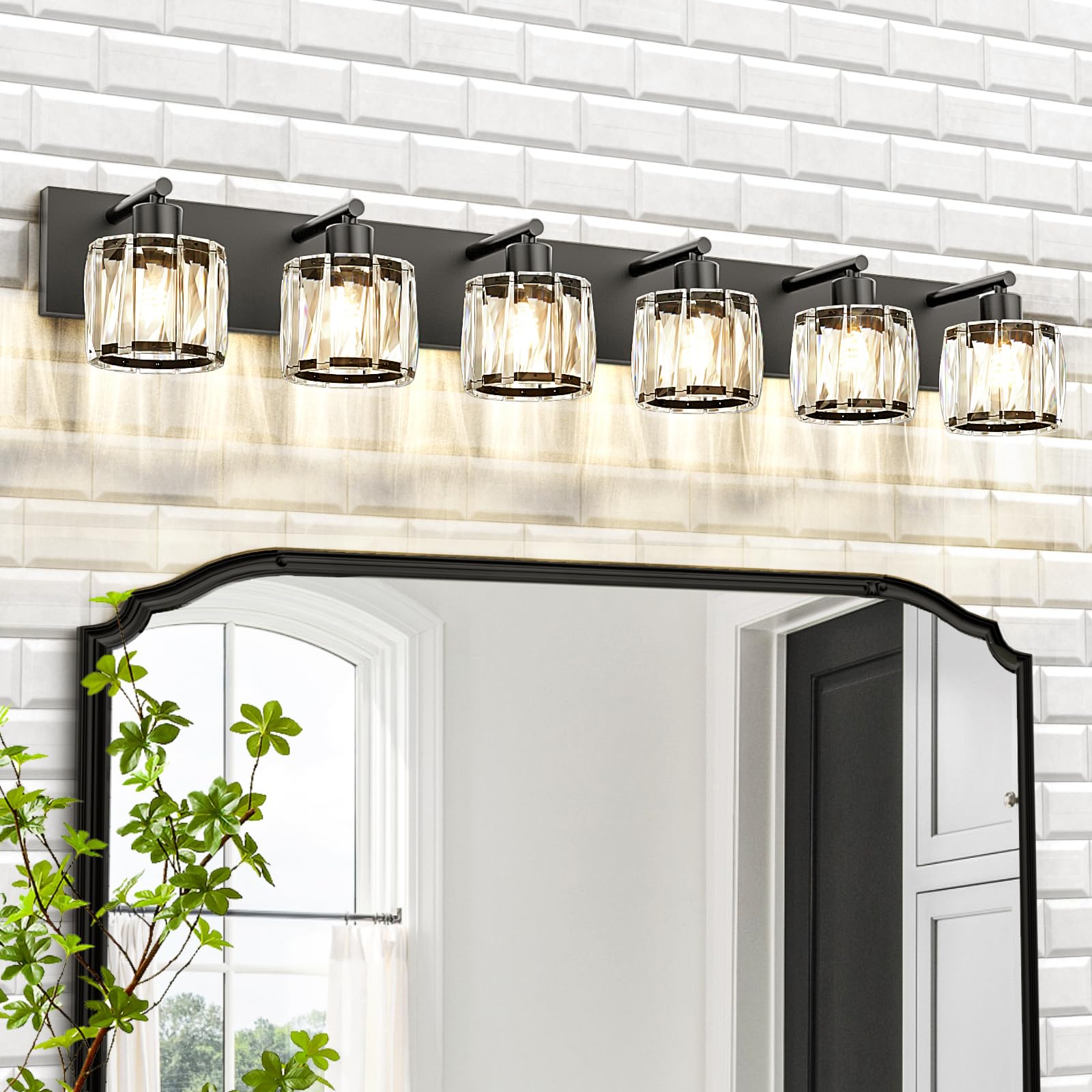 VOLISUN Crystal Vanity Lights for Bathrooms  6 Light Bathroom Vanity Light  Modern Matte Black Bathroom Light Over Mirror  Black Bathrooms Lights Fixtures-UL Certificated(Exclude Bulb)