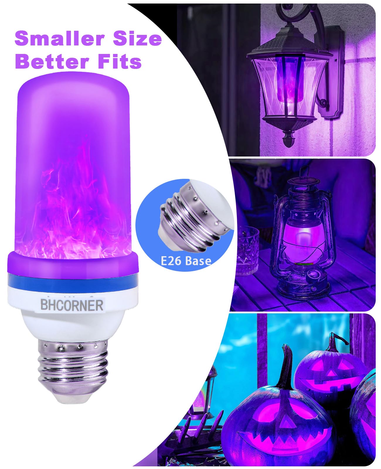 BHCORNER LED Purple Flame Light Bulbs - 3W Vintage E27 Base, Gravity Sensing, Halloween & Christmas, 2 Pack
