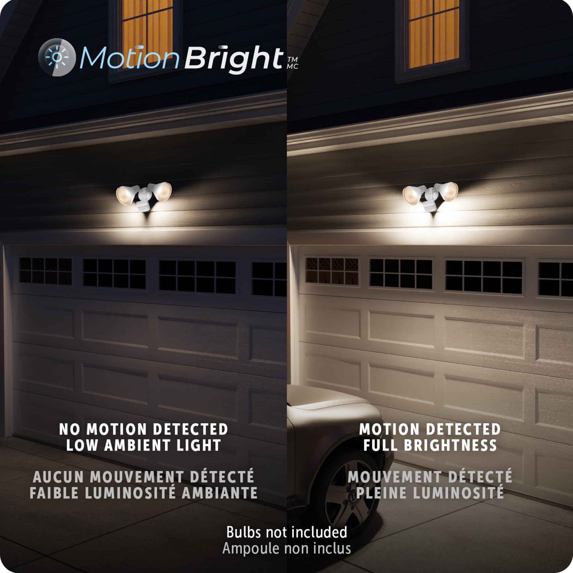 Globe Electric 180-Degree 240 W Twin Head White Hardwired Motion Sensor Security Flood Light, Motionbright, Spotlight, Outdoor,