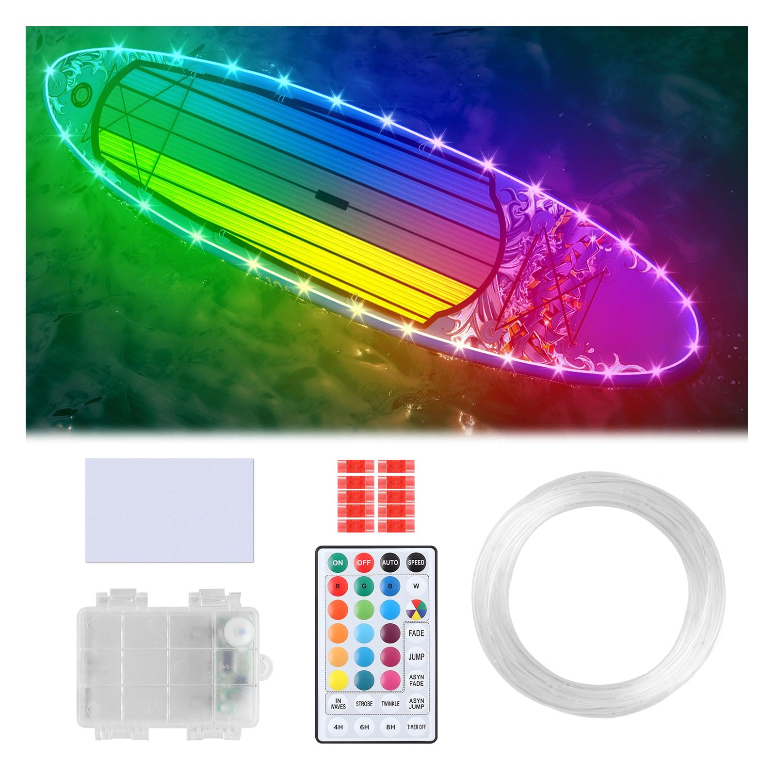 LYCARESUN 22 Ft Kayak Paddle Board Lights, Battery Operated LED, Multicolor, Waterproof with Remote Control, 16 Colors & 7 Modes