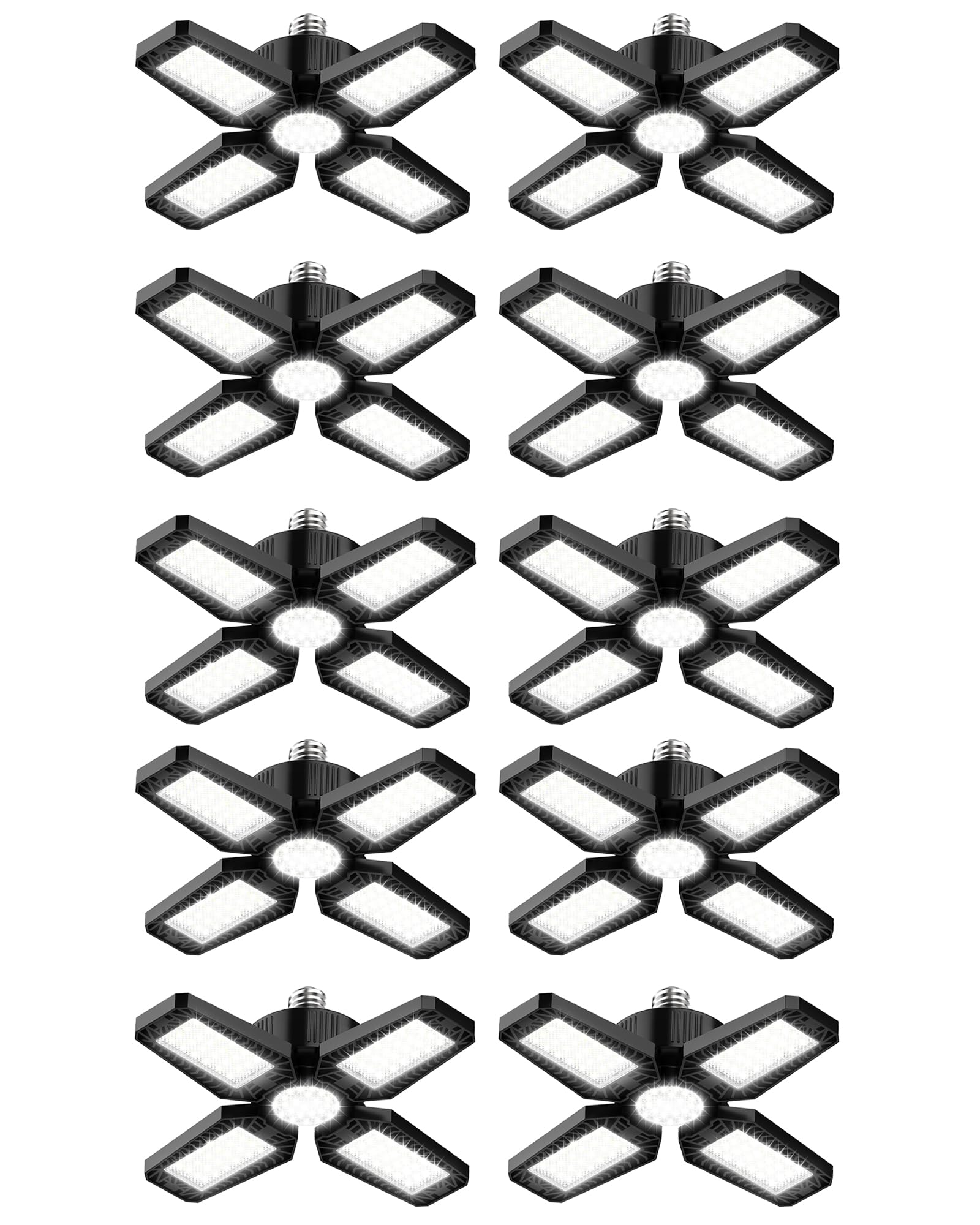 HAPYLUMI 10 Pack LED Garage Lights - 120W 12000LM Deformable LED Ceiling Lights with 4+1 Panel 6500K Daylight Black Garage Light