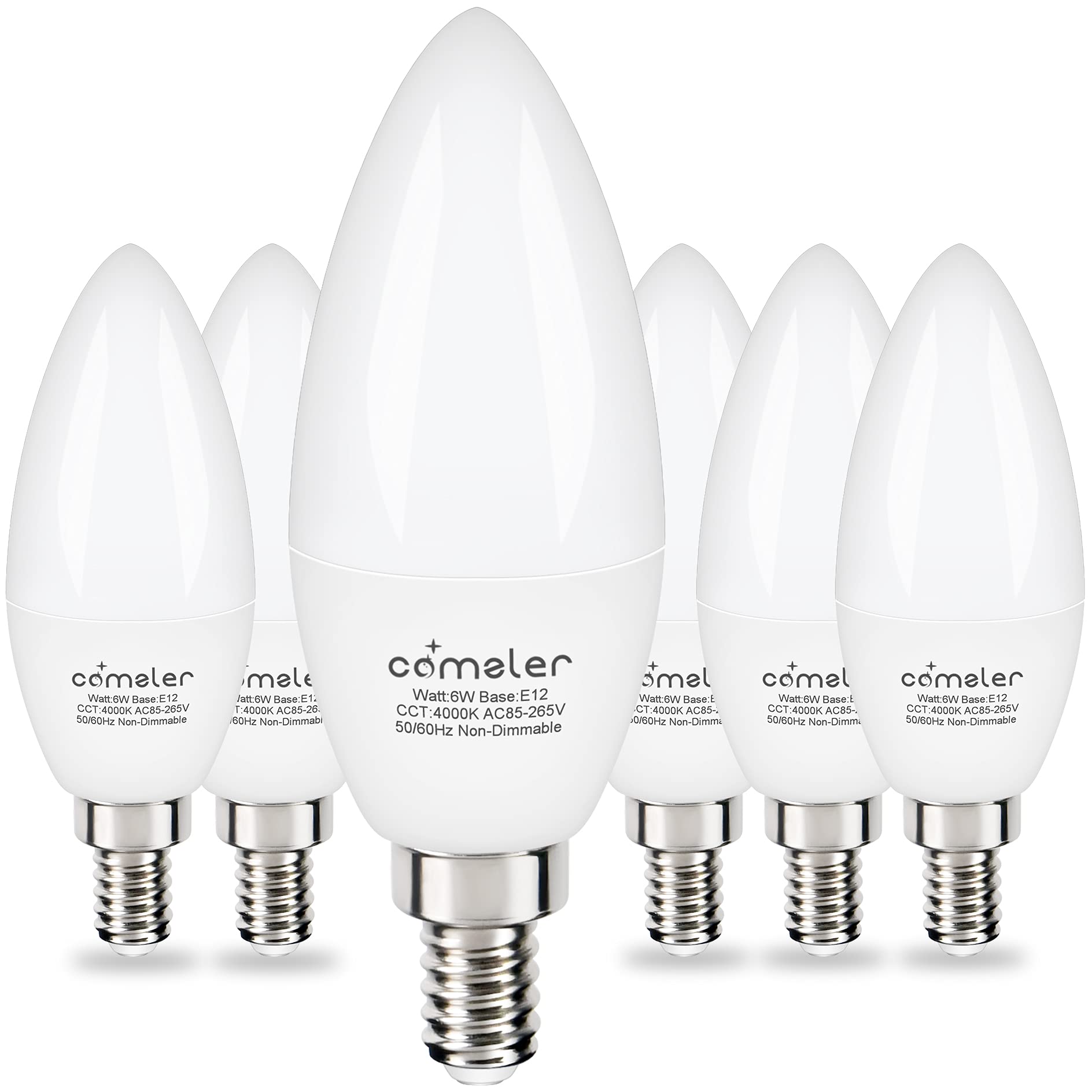 Comzler Type B Small Light Bulb, Candelabra Led Light Bulb E12 Small Base 4000K Neutral White - 60Watt Equivalent,600Lm,Non-Dimm