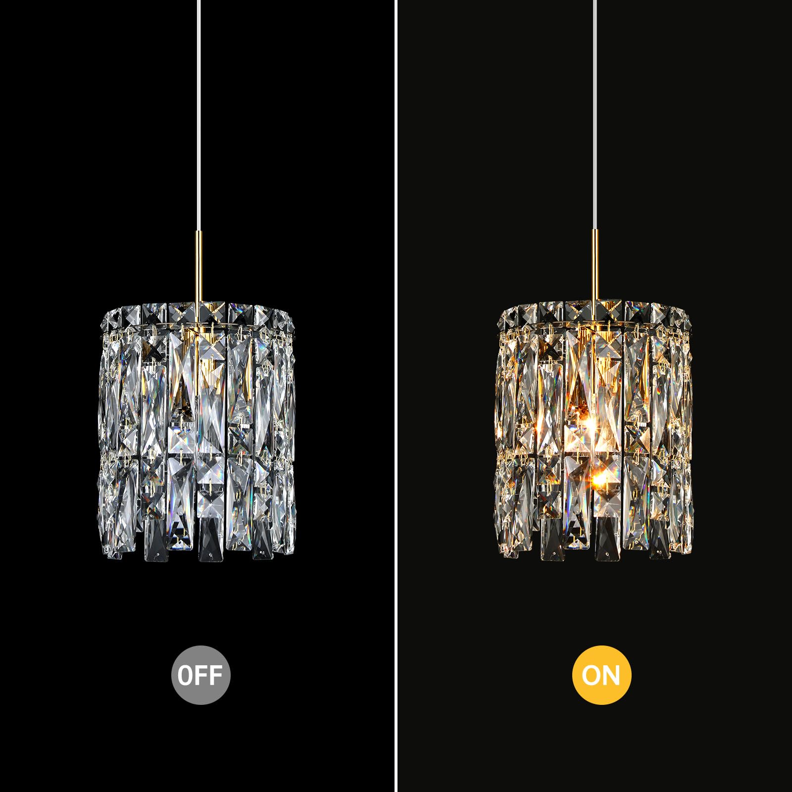 NISIDUN Modern K9 Crystal Pendant Light, Gold Metal Chandelier, 1-Light 6.7" for Kitchen Island, Dining Room, Entryway