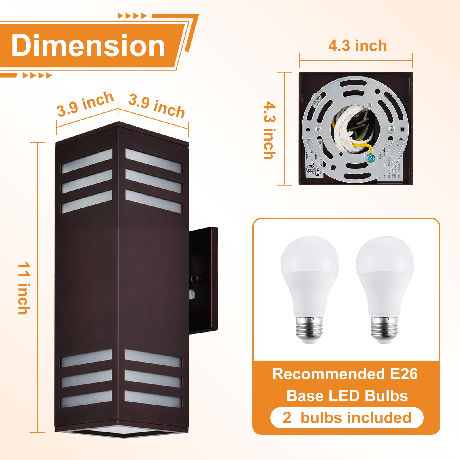 Housen Solutions Led Dusk To Dawn Outdoor Lighting Fixture 2 Pack, Up Down Outdoor Wall Lights With 4 E26 Socket Bulbs, Ip65 Wat