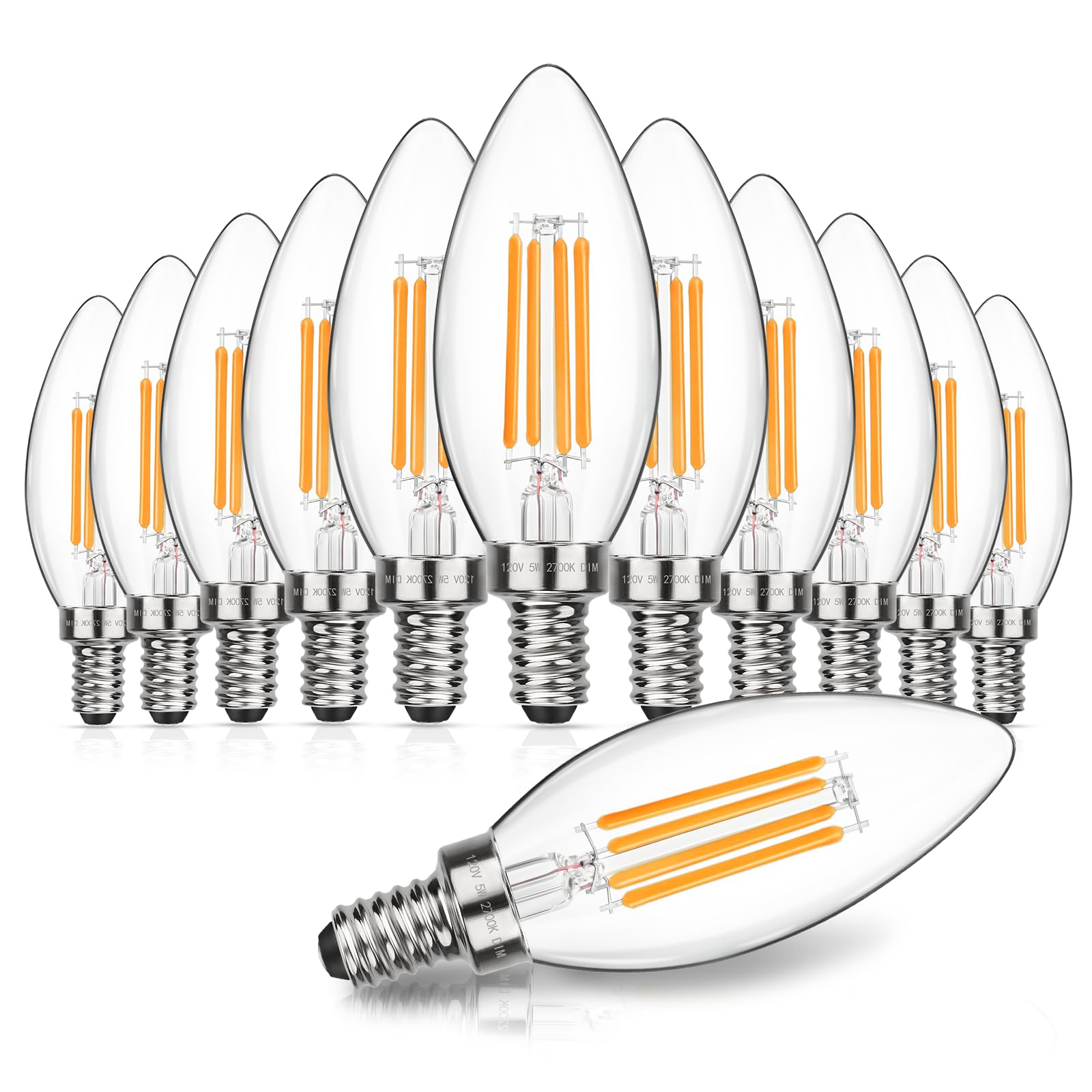 Maxvolador Dimmable E12 Led Candelabra Bulbs 60W Equivalent, Warm White 2700K, 600Lm Chandelier Light Bulb, B11 Led Candle Light