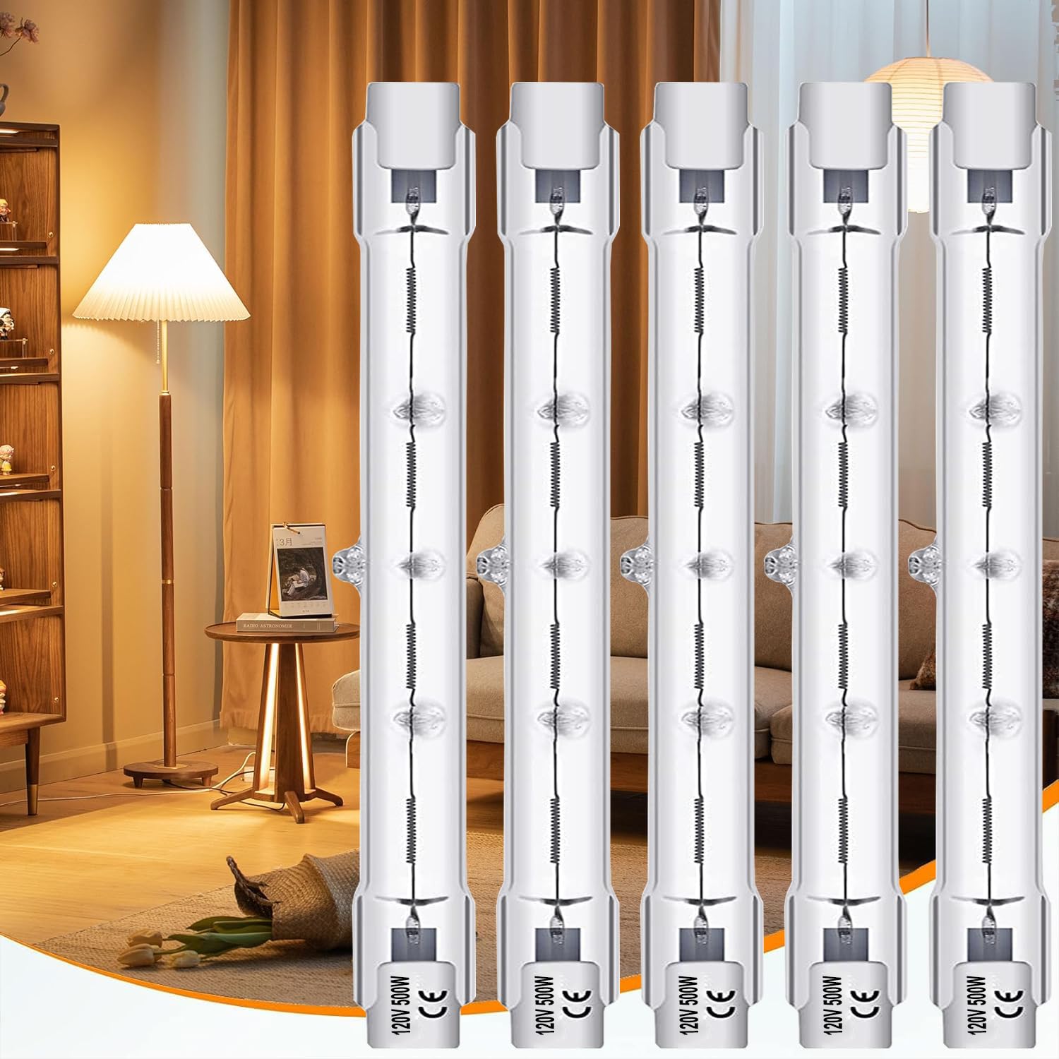 Rnyloas R7S 118Mm T3 500W Bulb, 5 Pack Long Lasting R7S Halogen Bulb Dimmable, R7S 500W 120V Bulb With R7S Base 2800K Warm White