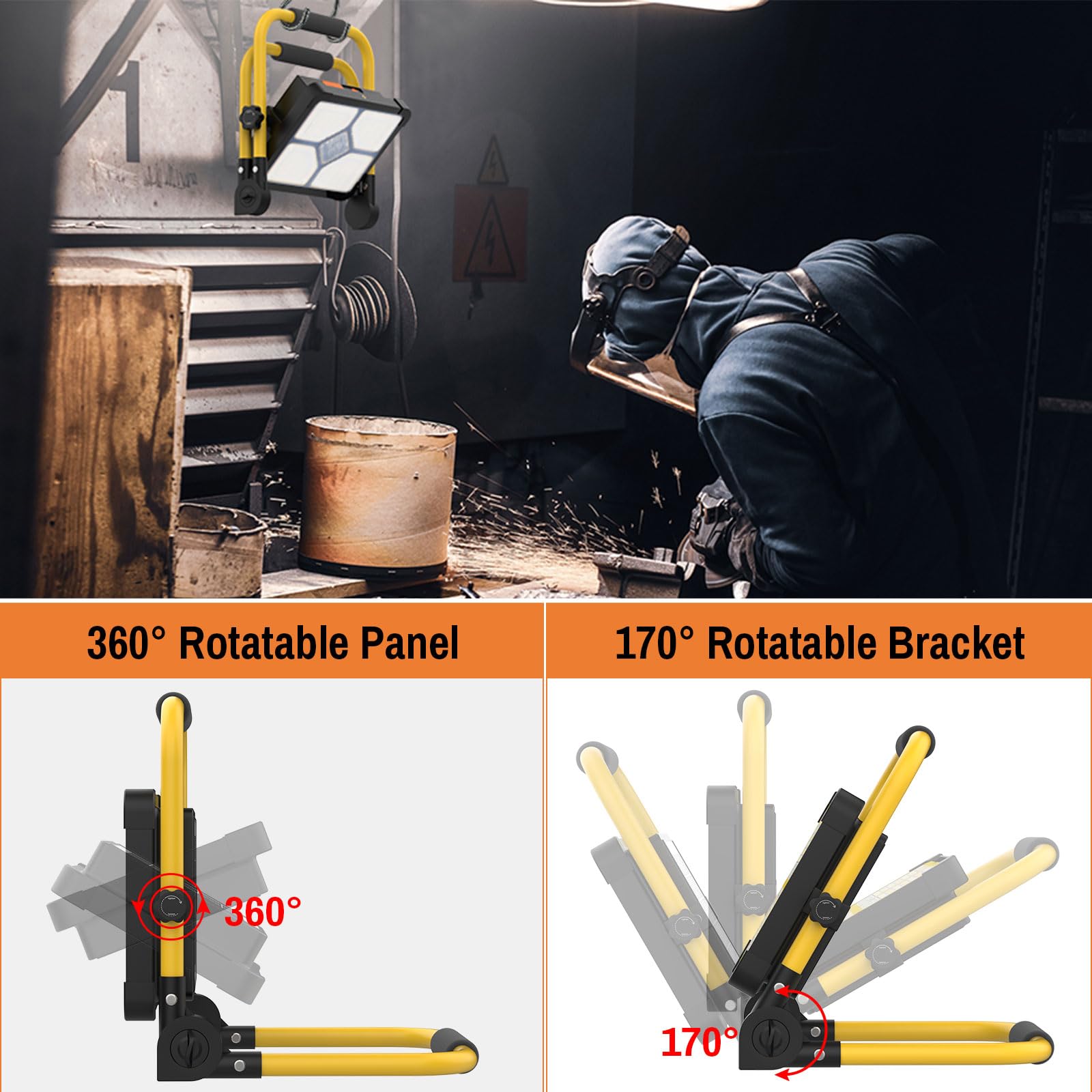 ERAY Rechargeable Work Light 10000LM with Remote Control & Stand, 15000mAh Battery, IP66, Black