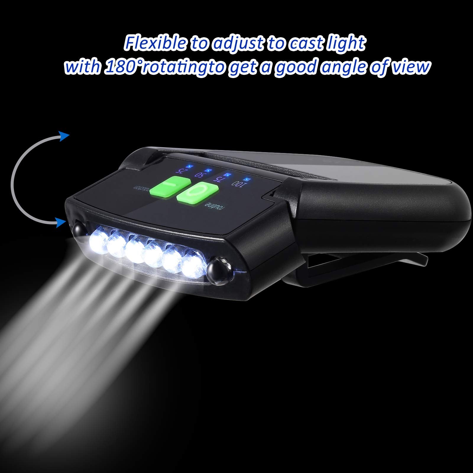 Mudder LED Clip-On Cap Lights - USB Rechargeable, Waterproof, Ultra Bright Black Flashlight for Fishing & Camping - Model Mudder-14983