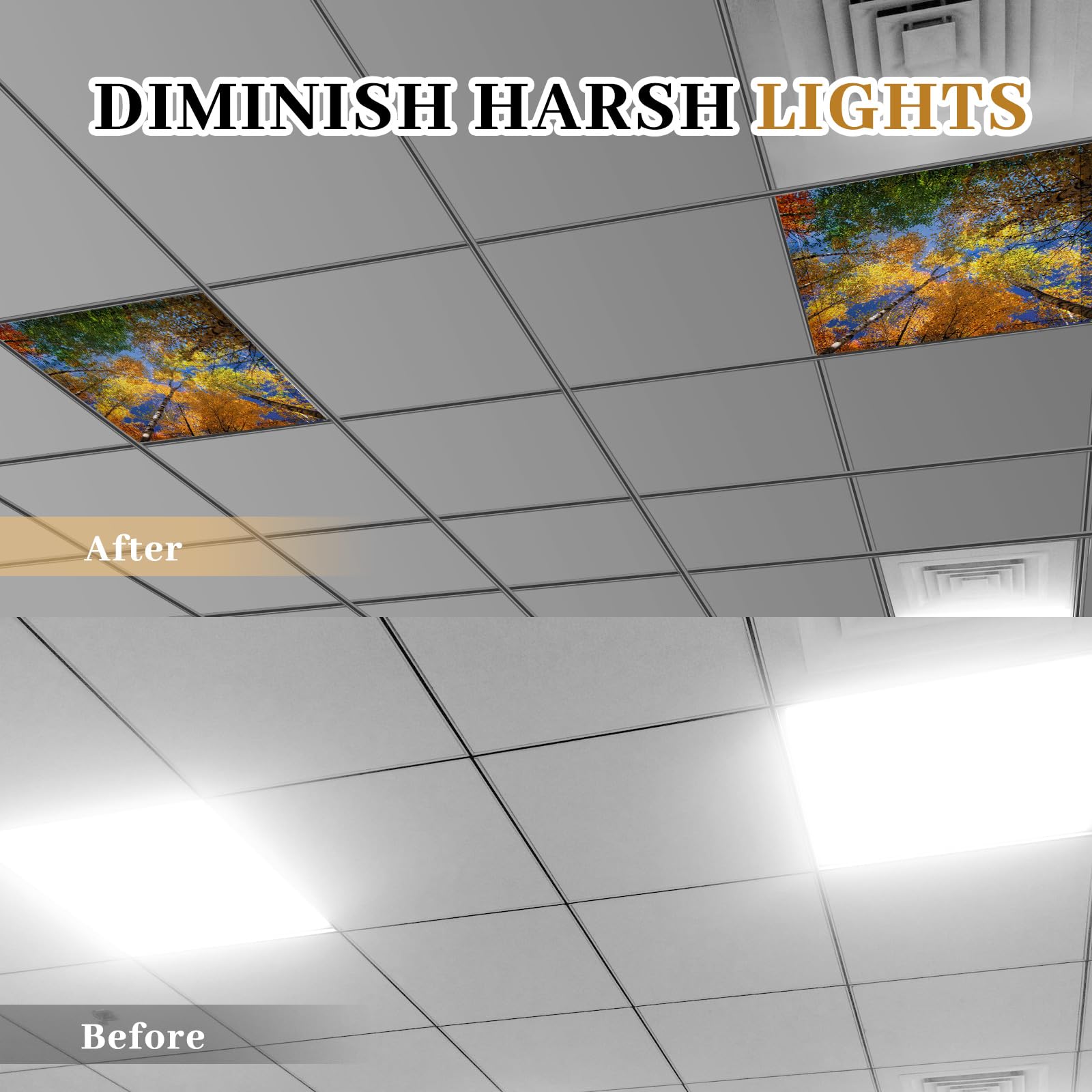 VIHOSE 4 Pcs Fluorescent Light Covers for Ceiling Lights, Trees, Magnetic Light Filters for Classroom & Office, Model ANB-VIHOSE-17441