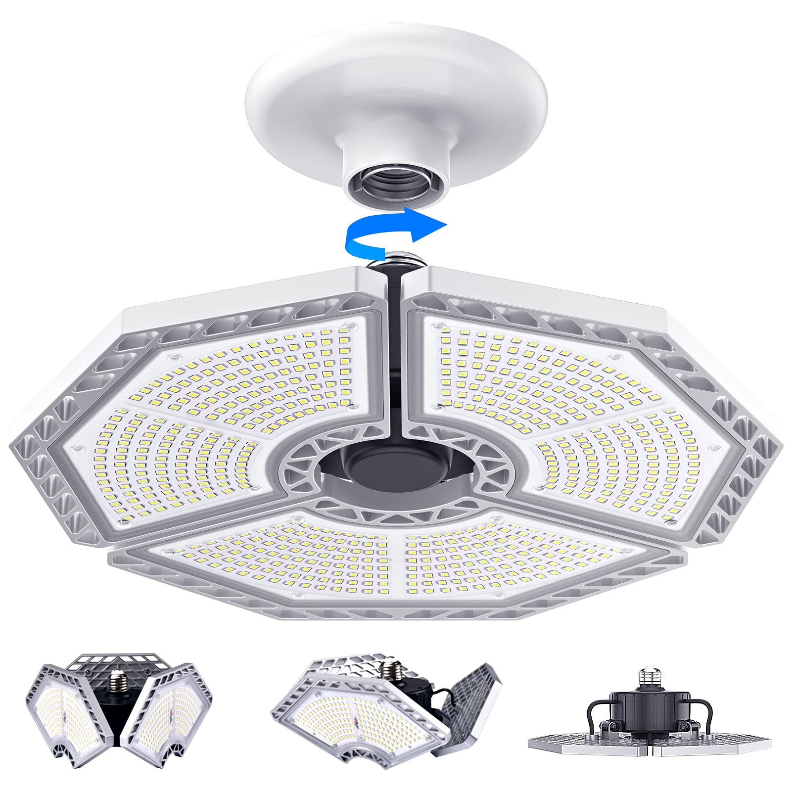 LED Triple Glow Shop Light, 140W 18500 Lumens, 6000K Daylight with Deformable Three Panels for Basement, Workshop, Warehouse