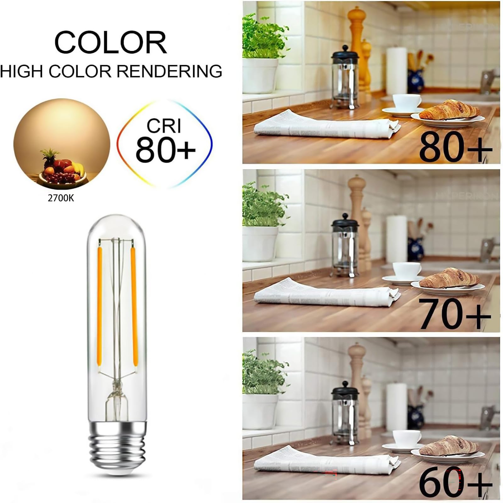Lhyuetong Led Light Bulbs, E26 Non Dimmable Vintage Edisontubular Bulb, 4W Equals 40W Equivalent, Warm White, 2700K, 350Lm, Medi