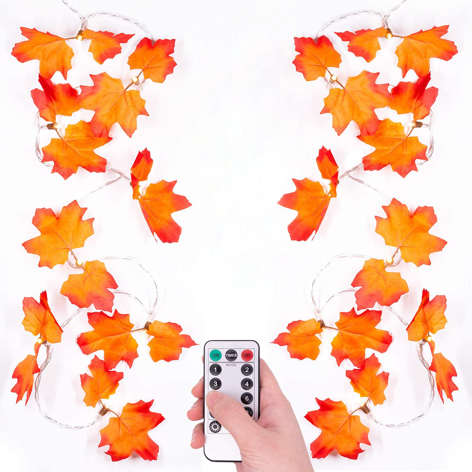 Maple Leaves Fall String Lights - 40LEDs 20ft/6m Thanksgiving Day Decorations Waterproof Battery Powered Indoor/Outdoor Lighted 