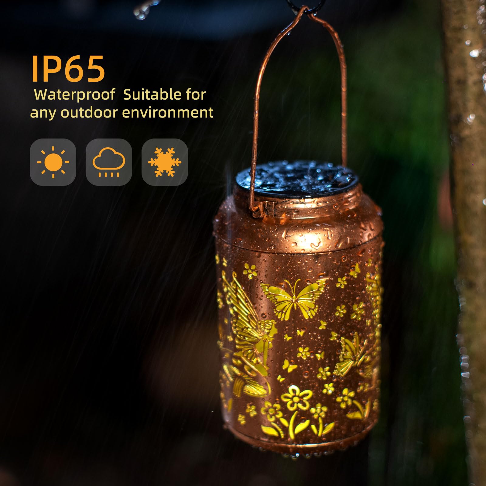 2Pack Solar Lanterns Outdoor Waterproof Hanging Butterfly Lights Led Metal Fairy Lantern Decorative Garden,Patio,Landscape,Walkw