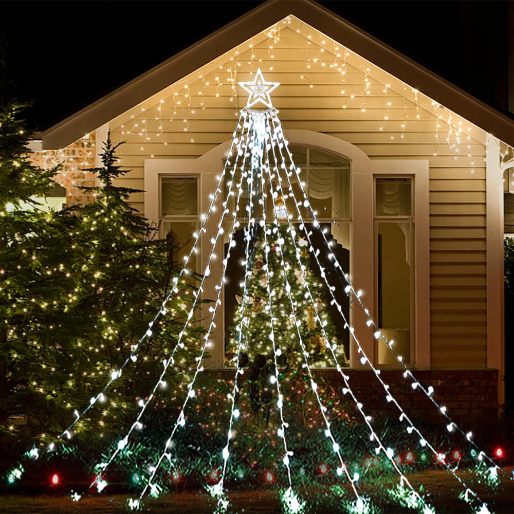 Aokudoni 12.6Ft 350 Led Star Christmas Lights - 8 Modes Outdoor Holiday Decor, Cool White