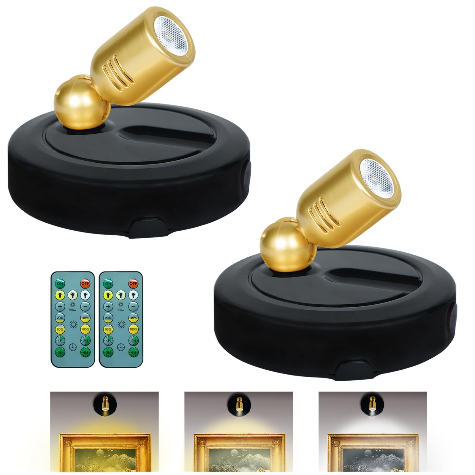 BERGUSTCH Picture Light, Battery Operated, 3 Color Temperatures, Remote Control, Indoor LED Accent Light, Model B-QX009HJ-2, Multicolor