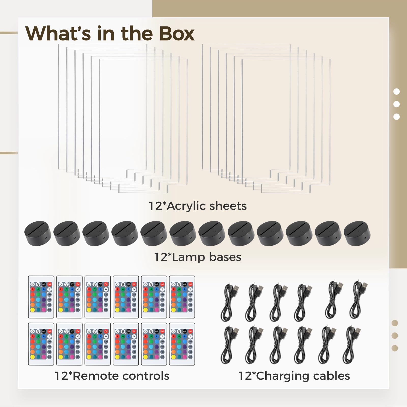 Homaisson 12 Pack 3D Night LED Light Lamp Base with Clear Acrylic Sheets, DIY Acrylic Lamp Base Set with Remote Control, 16 Colo
