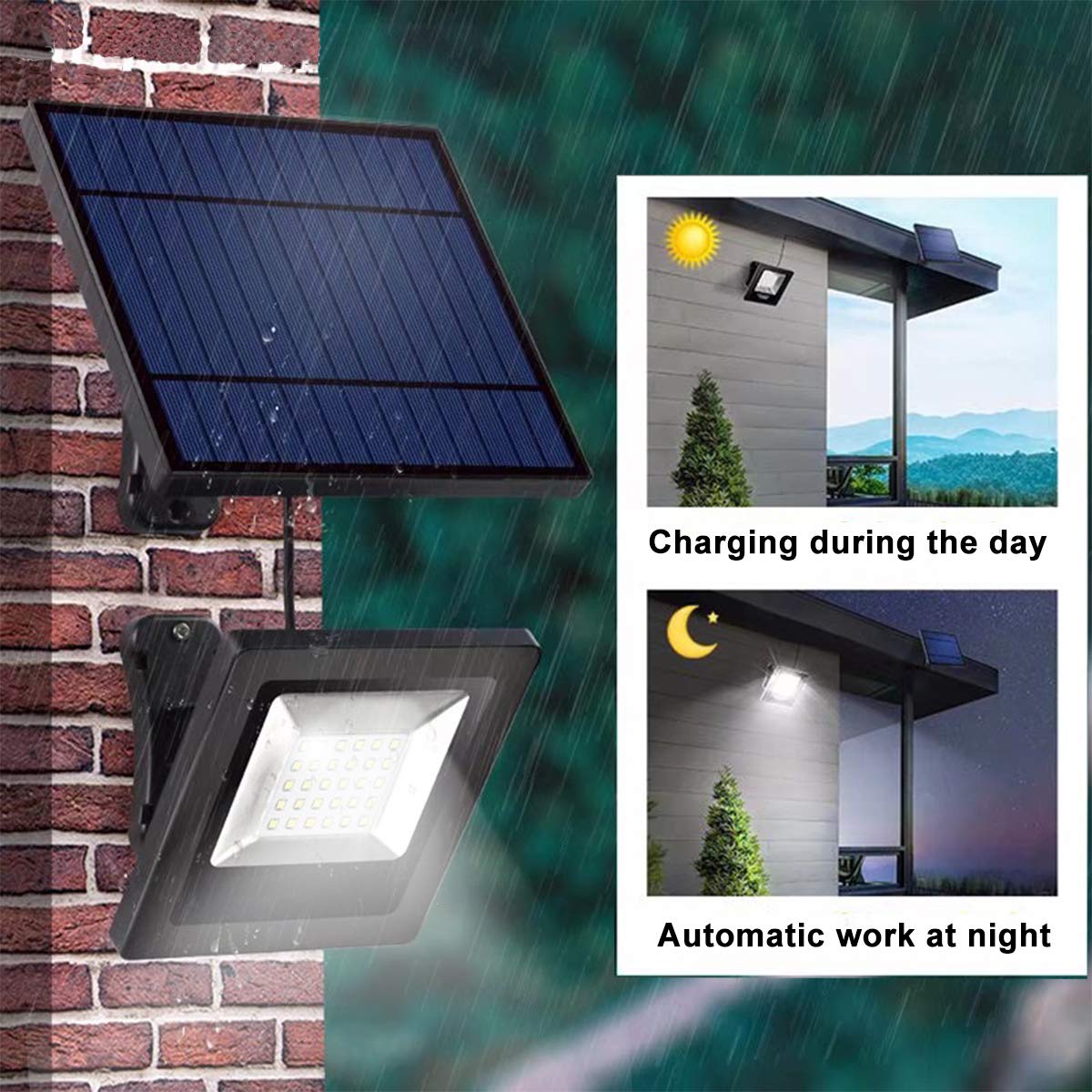 Awanber Solar Powered Flood Lights - IP65 Waterproof, 350° Adjustable - Black - 1 Pack - Auto Dusk to Dawn for Outdoor Use