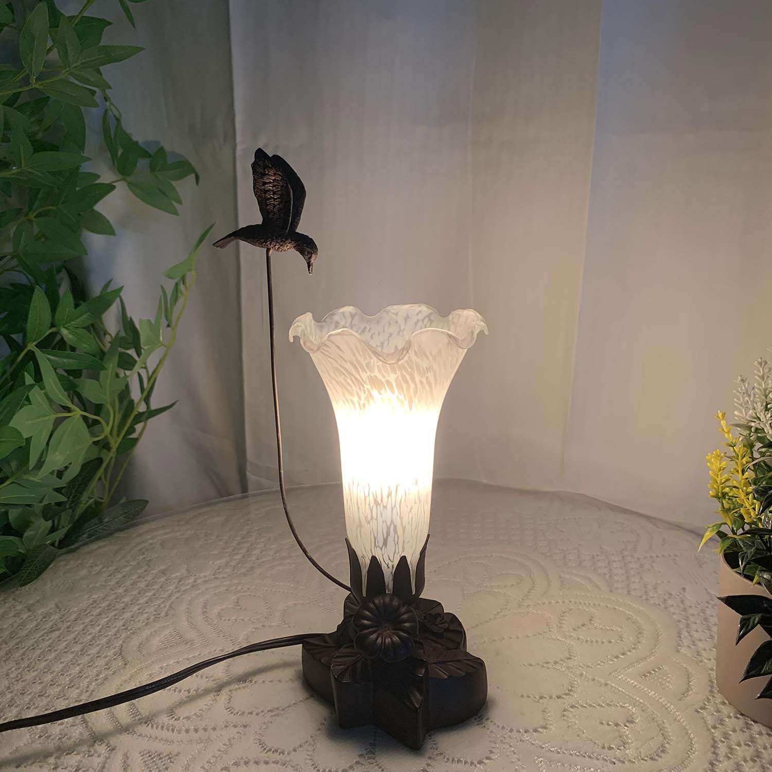 Bieye LS10 Lily Flower Blown Glass Lampshade - Large, White, I.D. 1.26" x O.D. 1.5", Elegant Home Lighting Decor