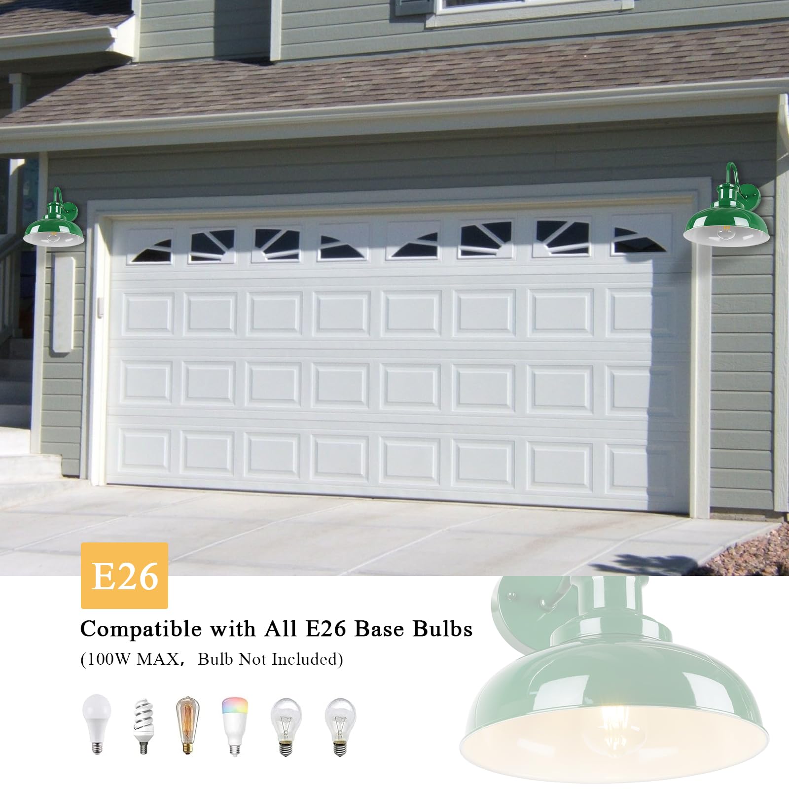 Diyel Gooseneck Barn Light - Rustic Wall Mount Fixture, Green & White, Model 01RZ007-1, Industrial Vintage Style, 1 Pack