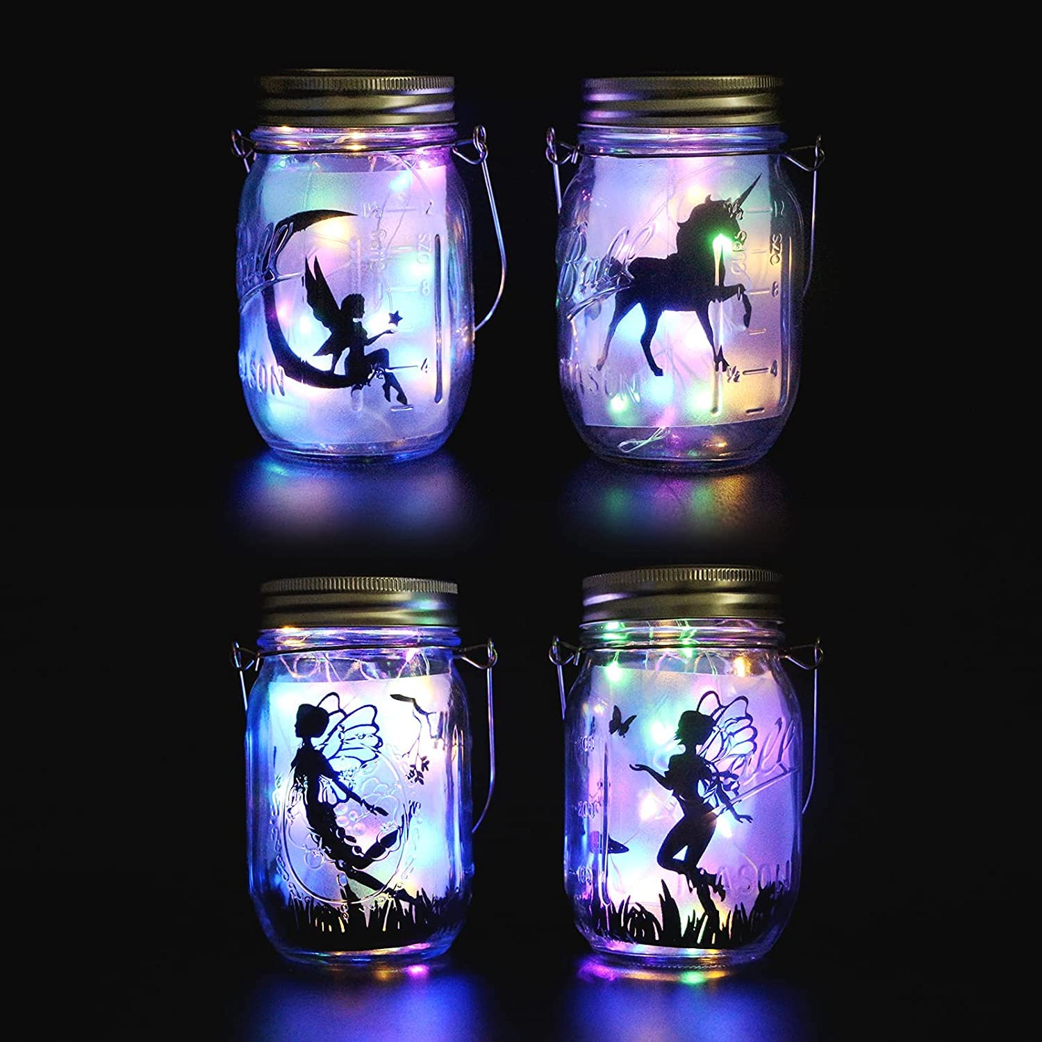 Yeuago 8 Pack Solar Outdoor Fairy Star Firefly Jar Lids Lights,Solar Fairy String Lids Lights(No Jars),Waterproof Lantern Mason