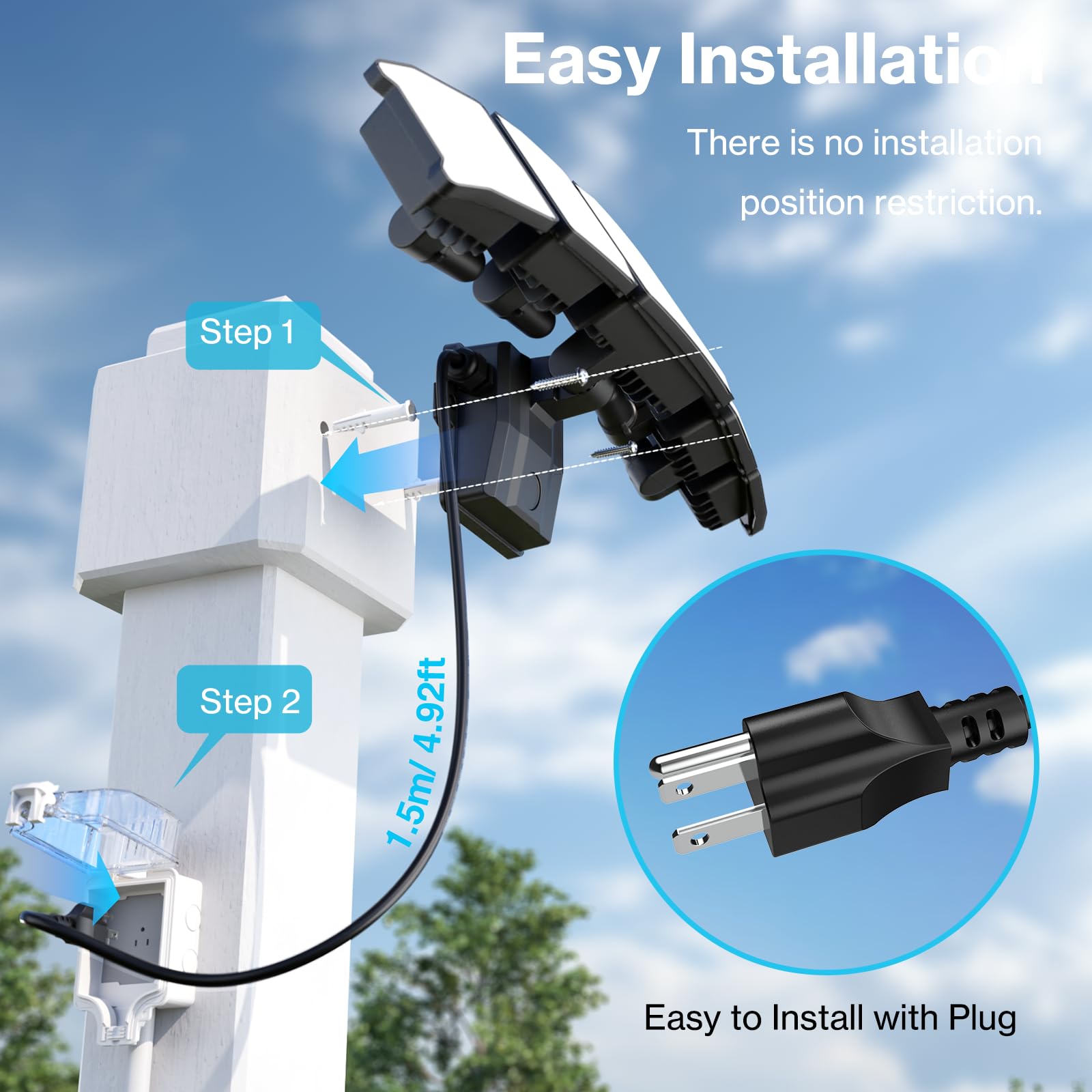 Olafus 100W LED Flood Light - 10000LM, 6500K, 5 Adjustable Heads, IP65 Waterproof, Black - Ideal for Outdoor Security & Safety