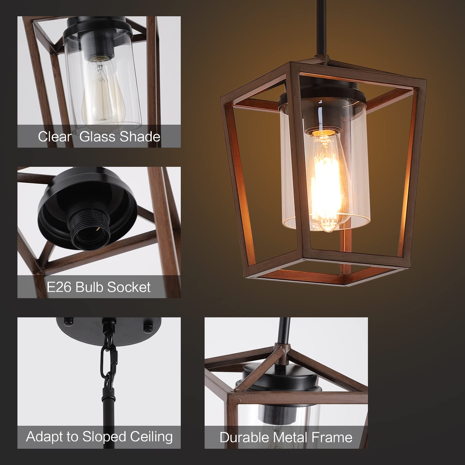 Sglfarmty Farmhouse Pendant Lighting For Kitchen, Single Pendant Island Light With Wooden Grain Finish,Modern Industrial Metal P