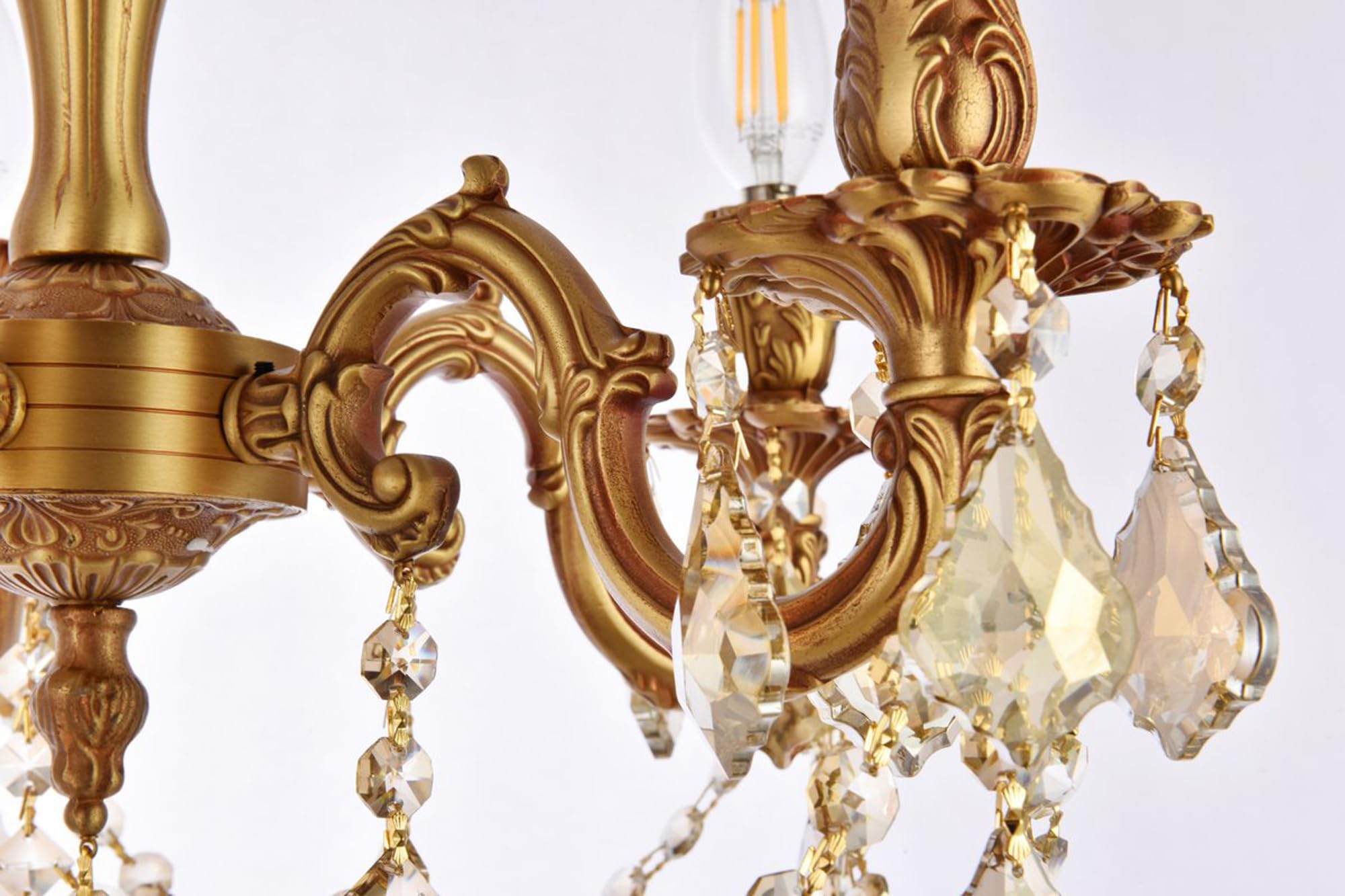 Elegant Lighting 5-Light Crystal Chandelier, 18inLx18inWx17inH, French Gold Finish, Model 9205F18FG-GT/RC, Smoky Golden Teak Cr