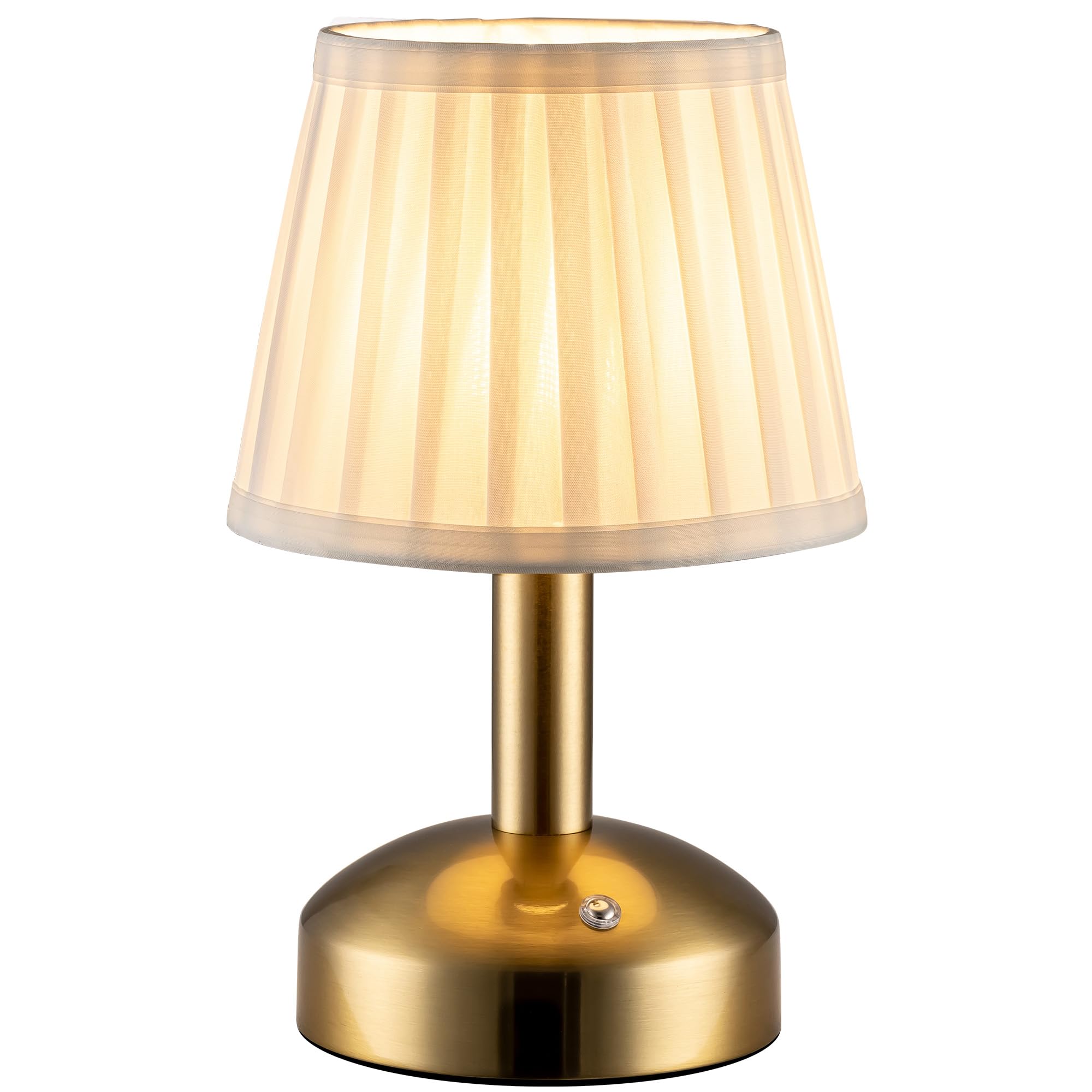 Kdg Modern Cordless Small Table Lamp, Led Fabric Shade, 5000Mah Battery, Gold & White, Model Amz-Tbl-012-Dg