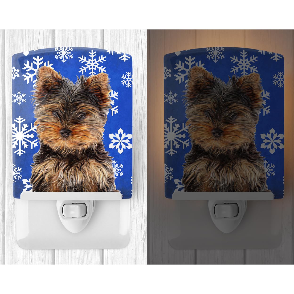 Carolines Treasures Ceramic Night Light, Winter Snowflakes Yorkie, UL-Certified, 6x4x3in, Multicolor, Model KJ1181CNL