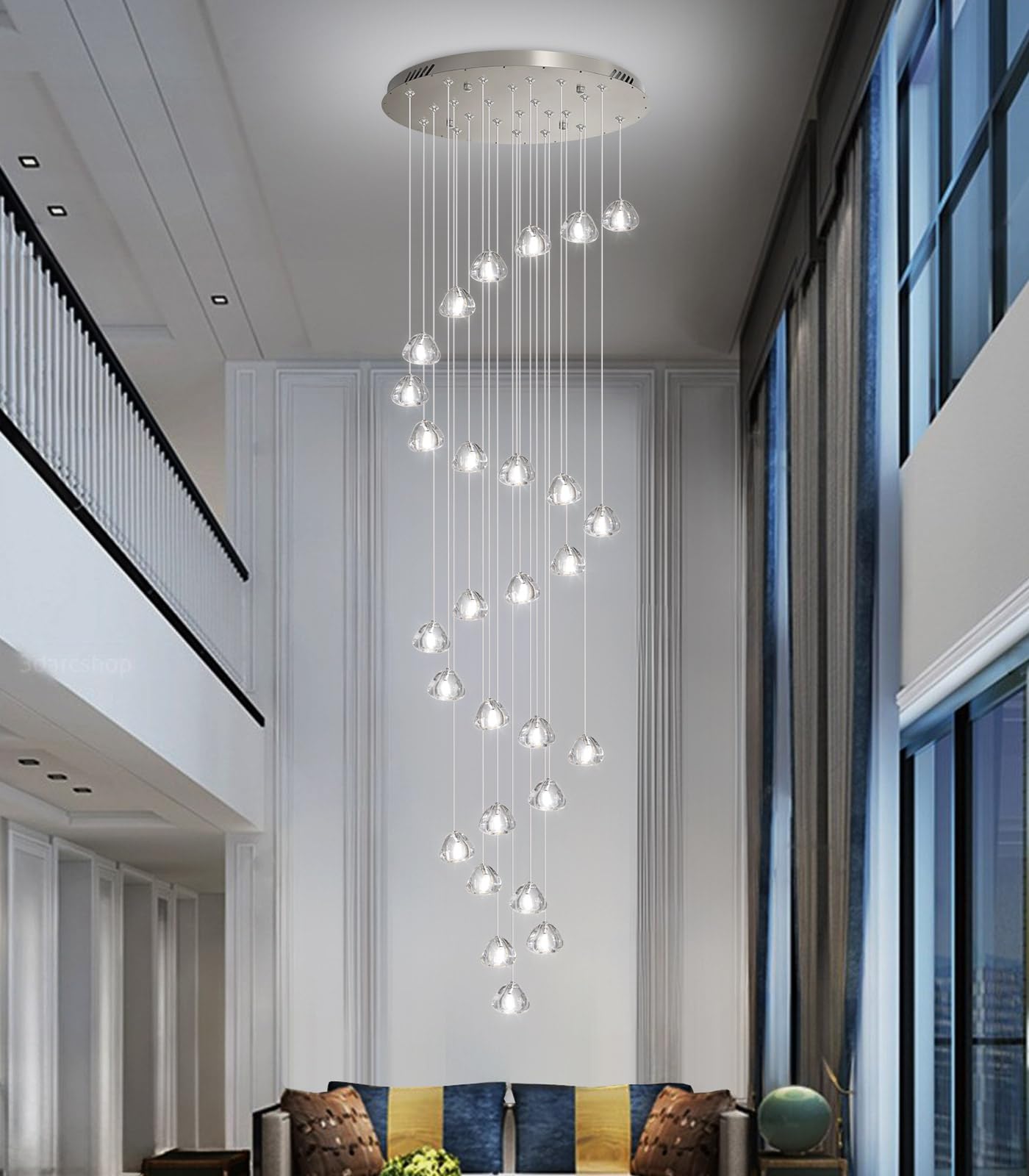HAIXIANG Chandelier Dimmable Bubble Crystal Balls 157in 25 Lights Stainless Steel Brushed Nickel MMQ9025