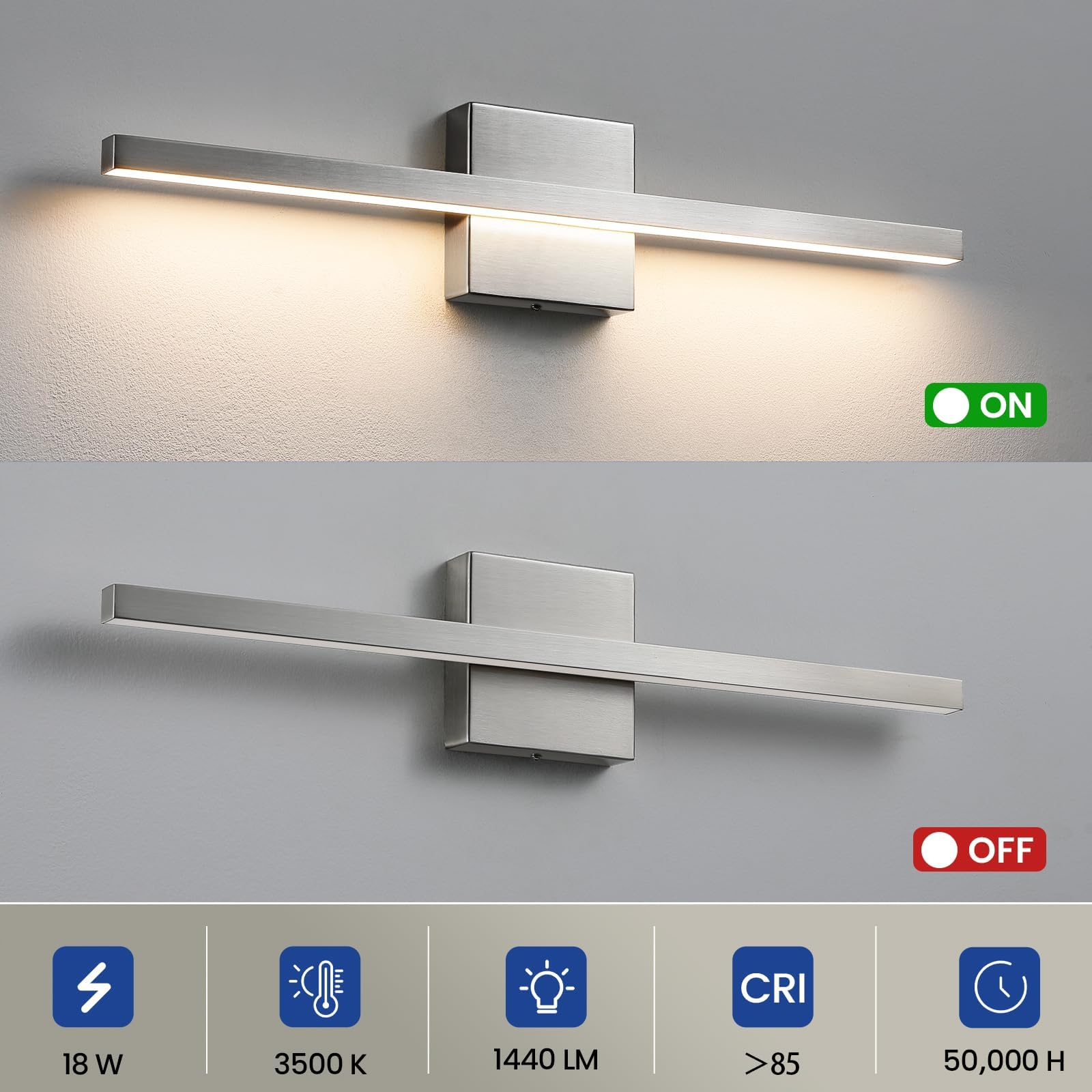 Epinl Brushed Nickel Vanity Light For Bathroom - 23.6Inch Bathroom Vanity Light Fixture Dimmable 5Cct Modern Bathrooms Sconce 18W Led Bathrooms Wall Lighting Fixture Over Mirror