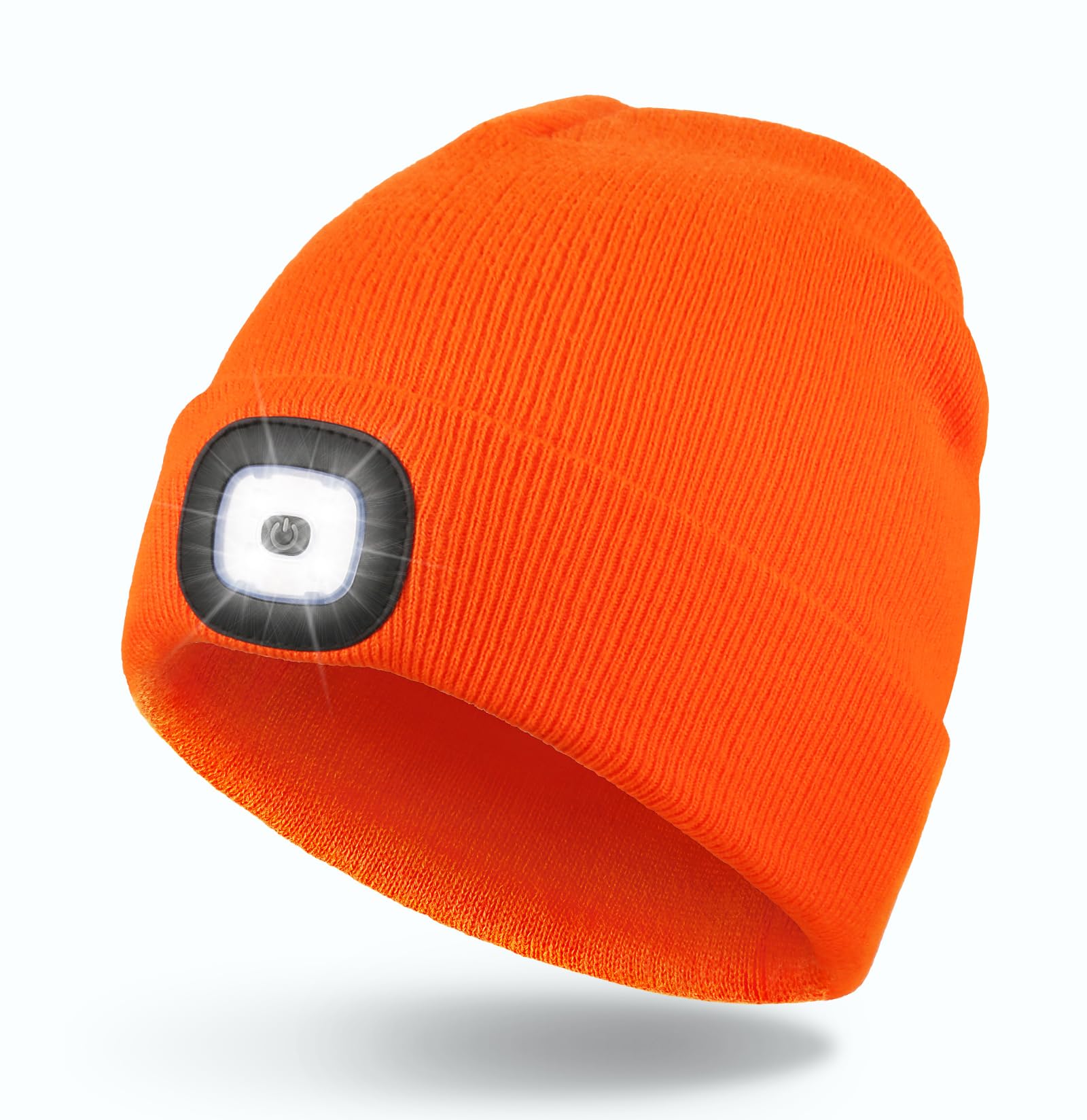 Hatlight Unisex LED Beanie,USB Rechargeable Winter Flashlight,Christmas Beanie with a Light for Men Orange