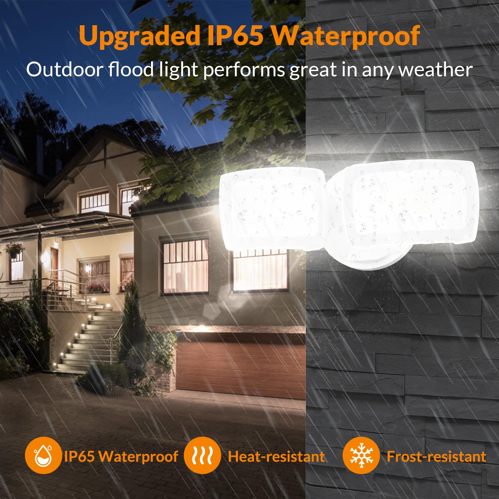 LEPOWER 3000LM LED Flood Light, 28W Outdoor Security Light, IP65 Waterproof, 2 Adjustable Heads, White, Model YY01D-WH