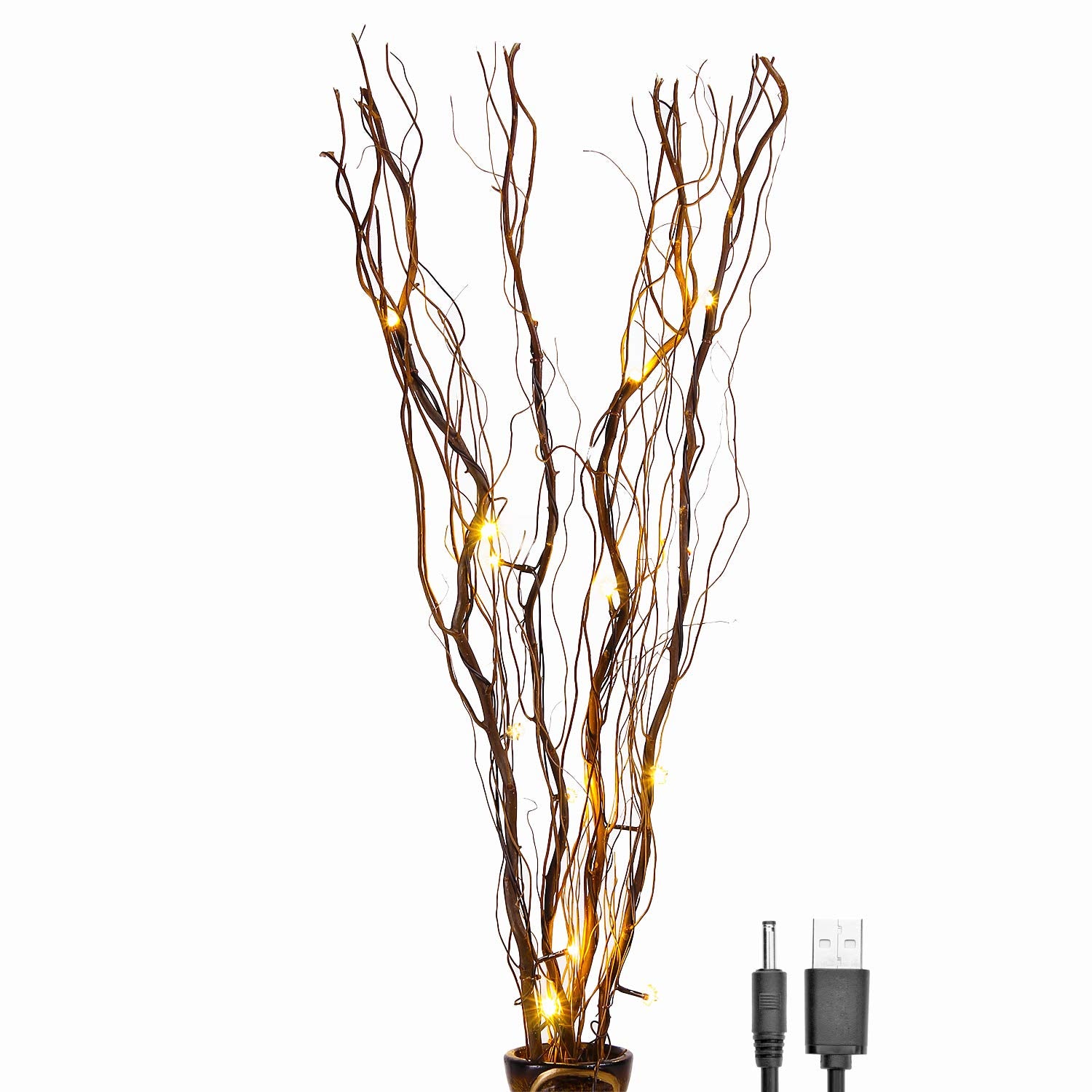 LIGHTSHARE 36Inch 16LED Natural Willow Twig Lighted Branch, USB Plug-in & Battery Powered, Brown Branch, Model YLT16