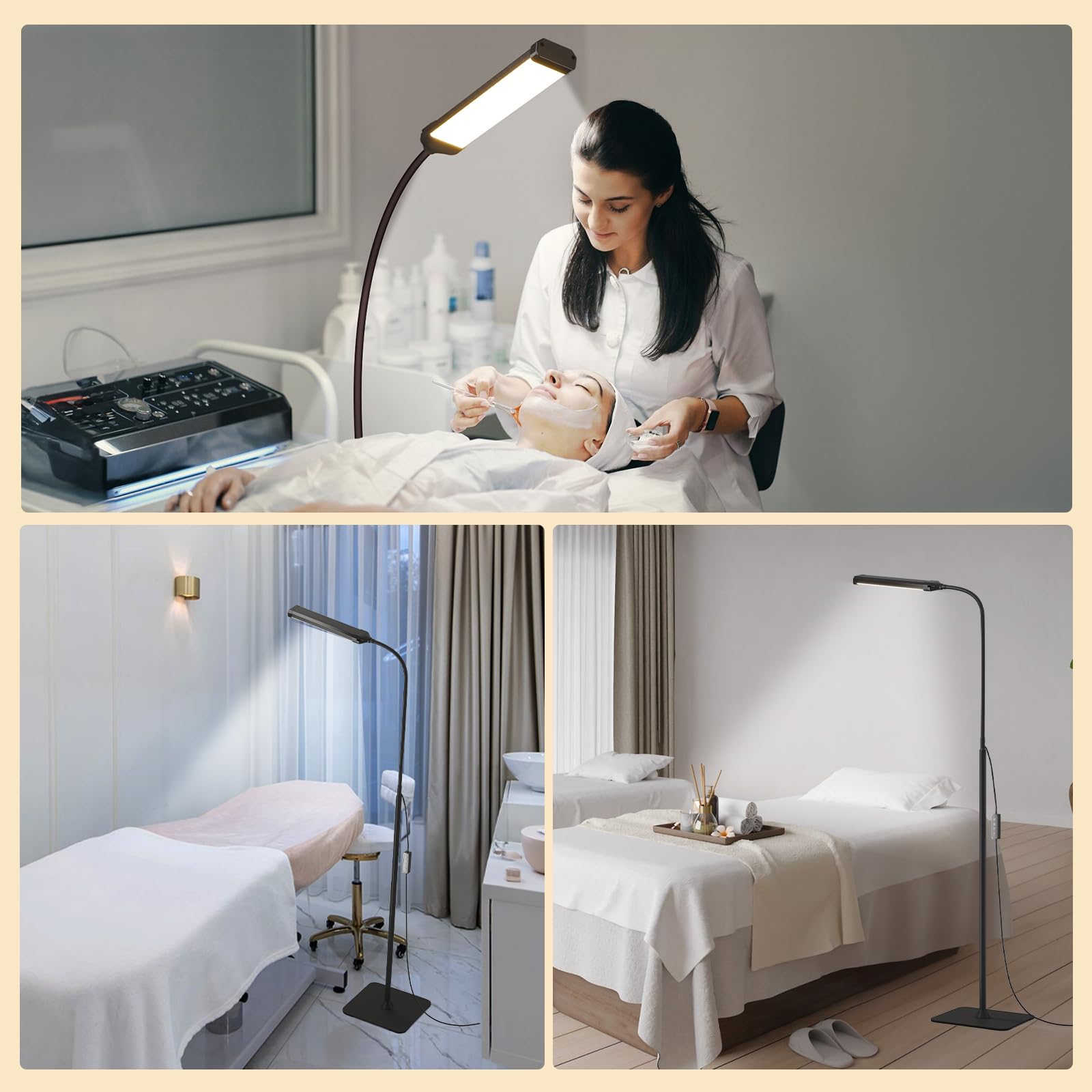 Led Floor Lamp, Reading Lamps Adjustable Stepless Colors & Brightness Gooseneck Standing Lamp, Nail Tech Lamp, Lash Light For Ey